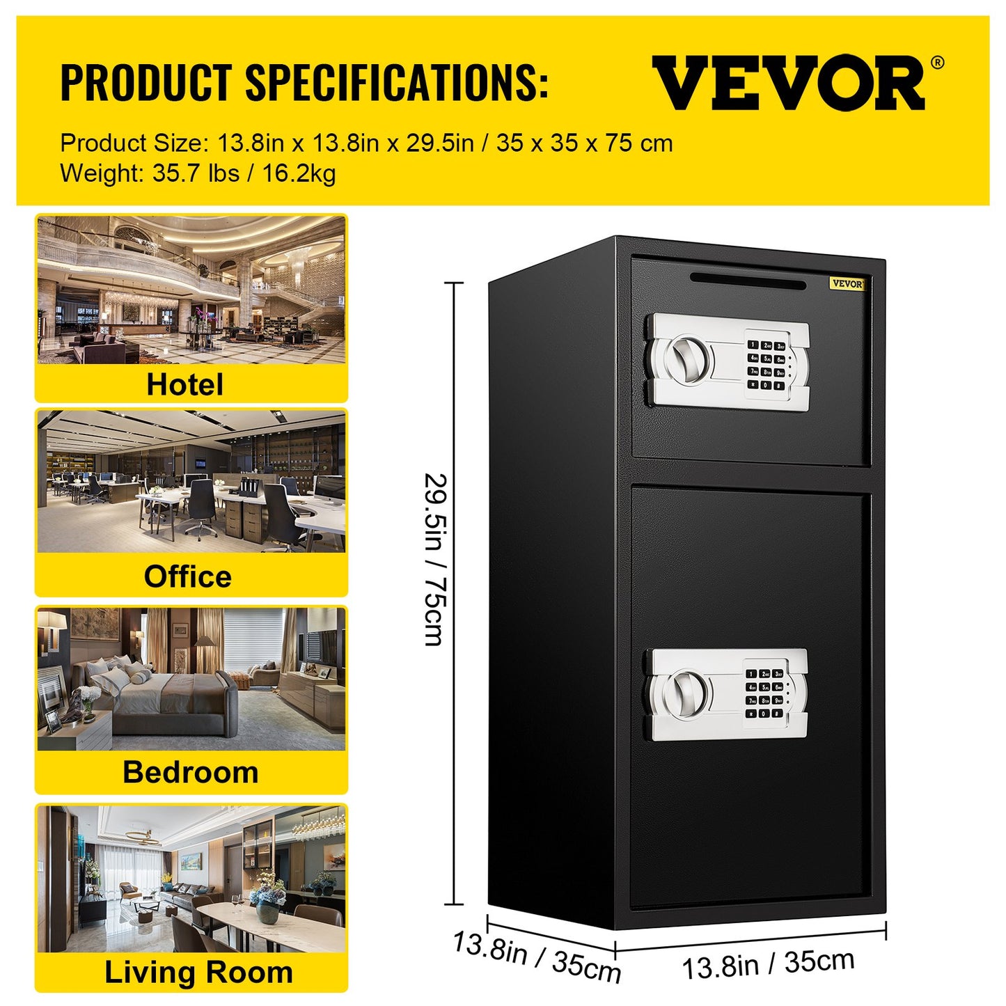 74 L Digital Double Door Safe Depository Box Gun Safes Cash Office