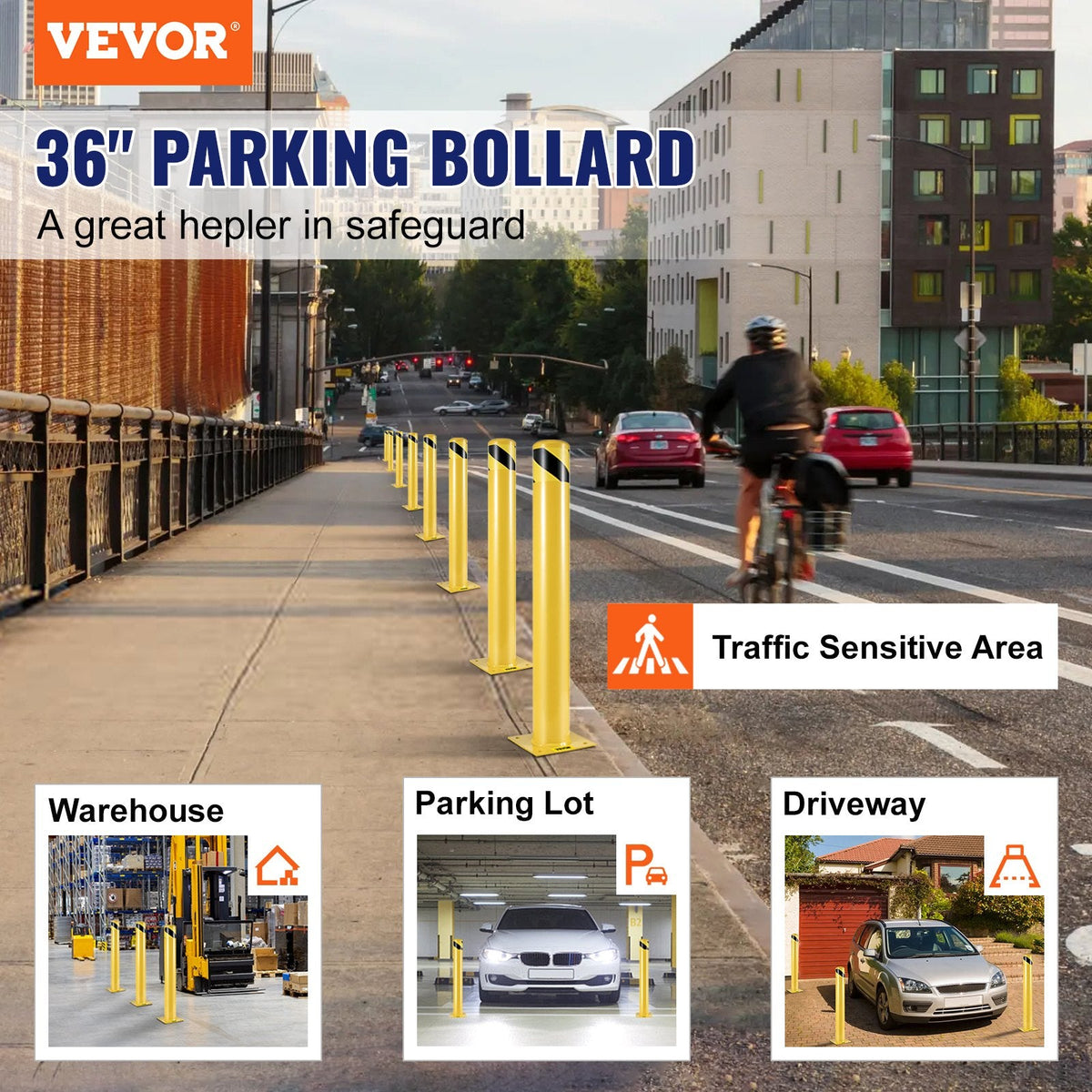 VEVOR Safety Bollard Safety Barrier Bollard 4-1/2" OD 36" Height