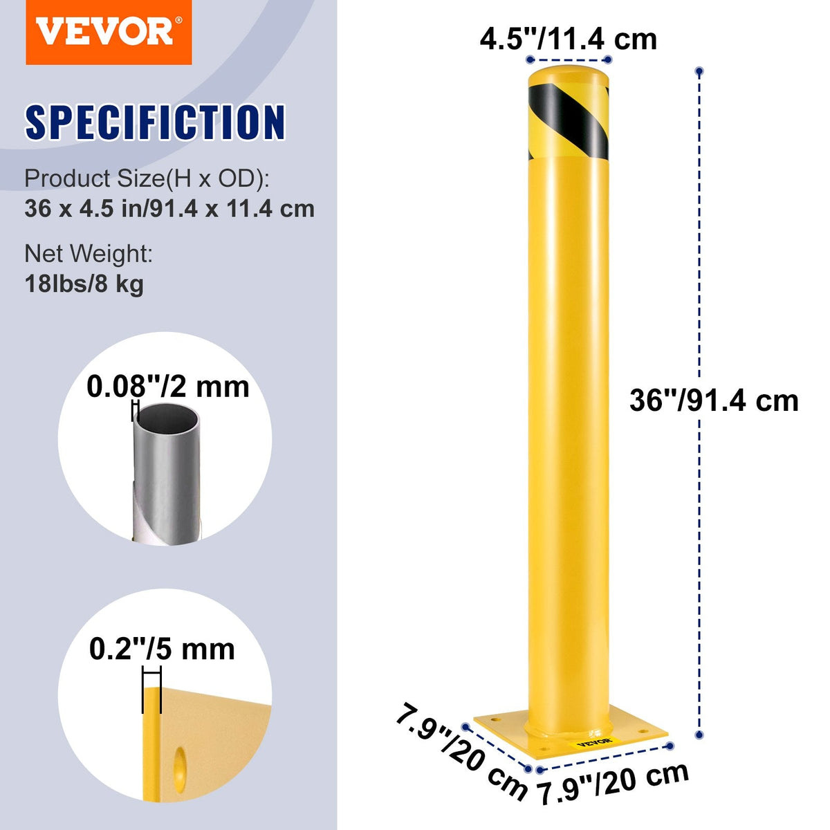 VEVOR Safety Bollard Safety Barrier Bollard 4-1/2" OD 36" Height