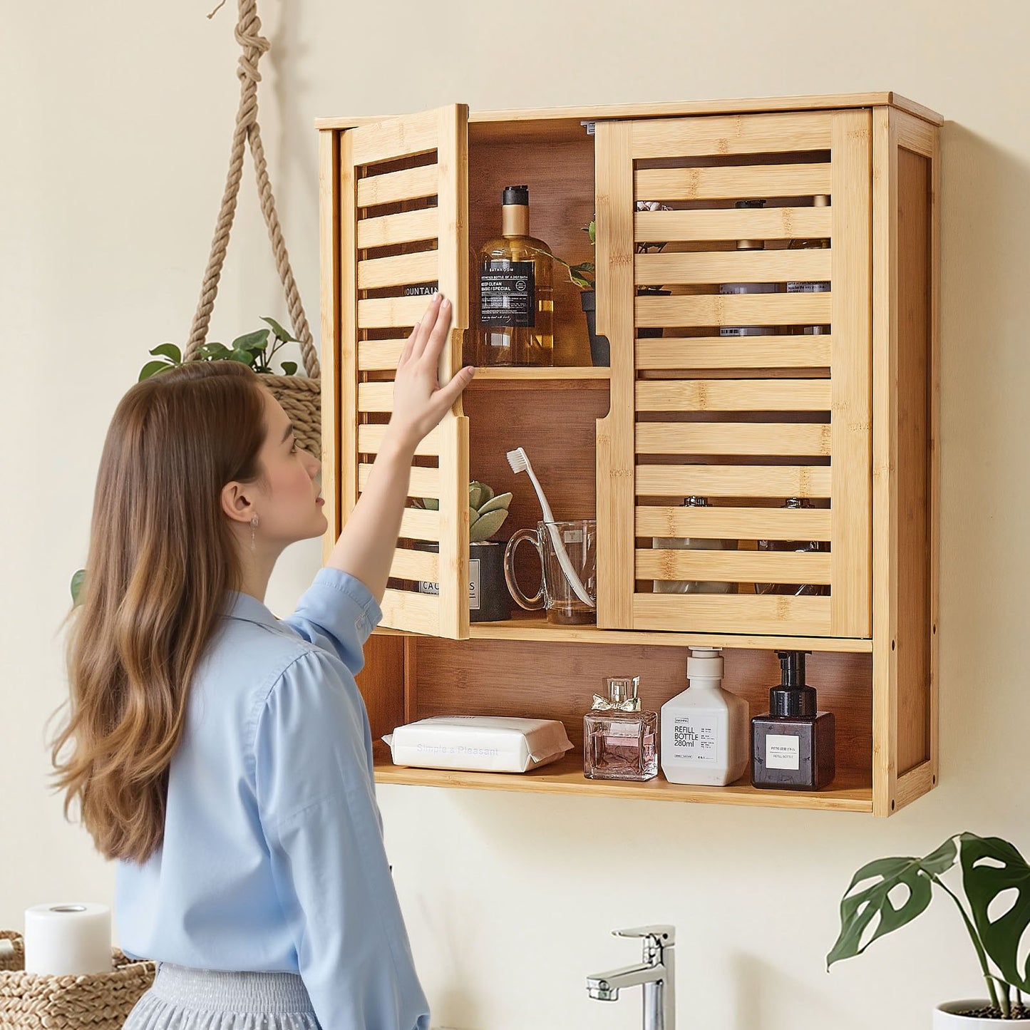 Bathroom Wall Cabinet, 2 Doors and Adjustable Shelf, Over the Toilet