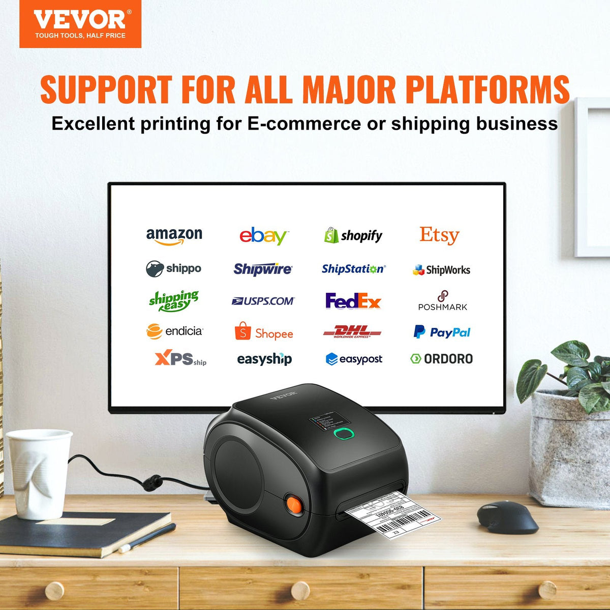 VEVOR Thermal Label Printer, 300DPI for 4x6 Mailing Packages, Wireless