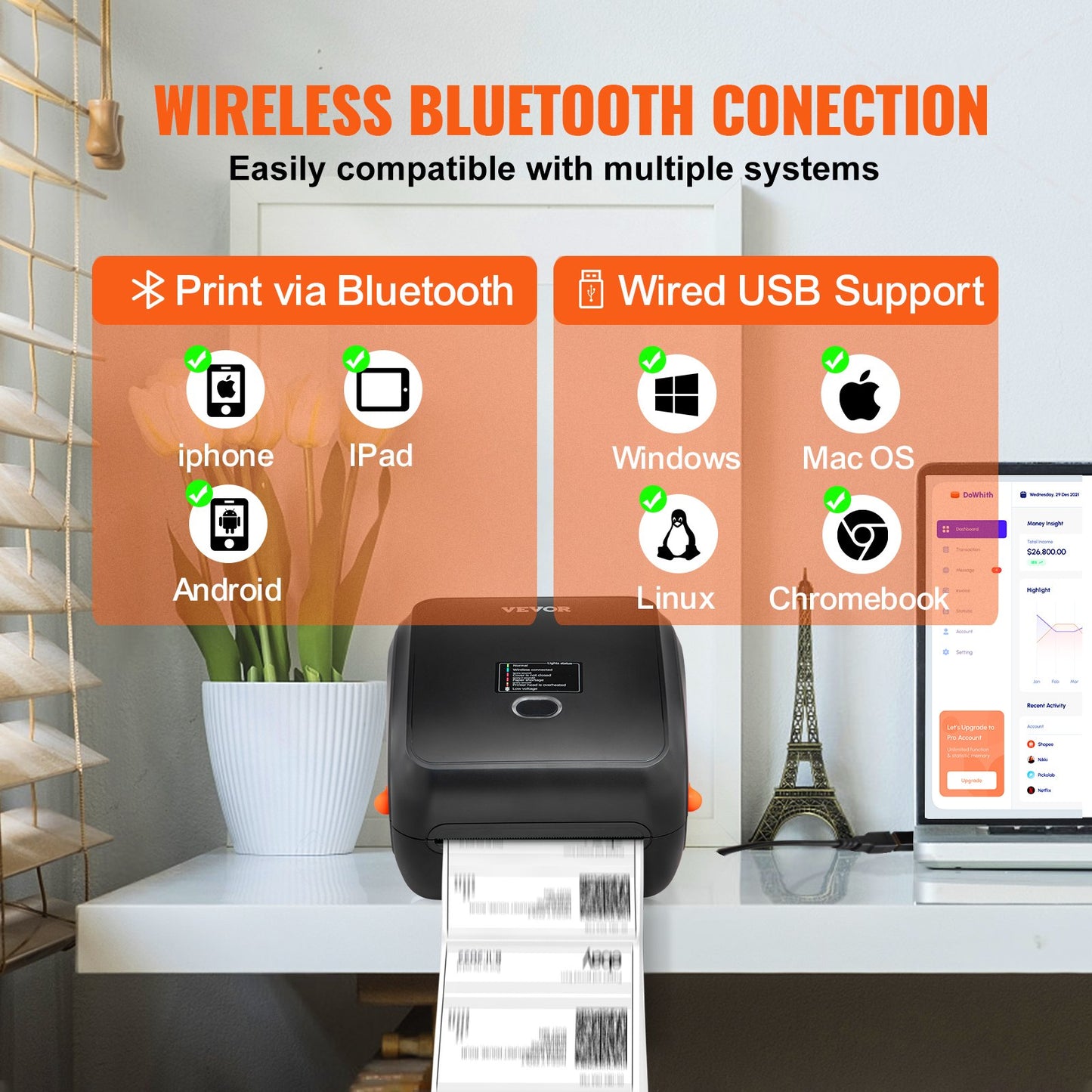 Thermal Label Printer, 300DPI for 4x6 Mailing Packages, Wireless