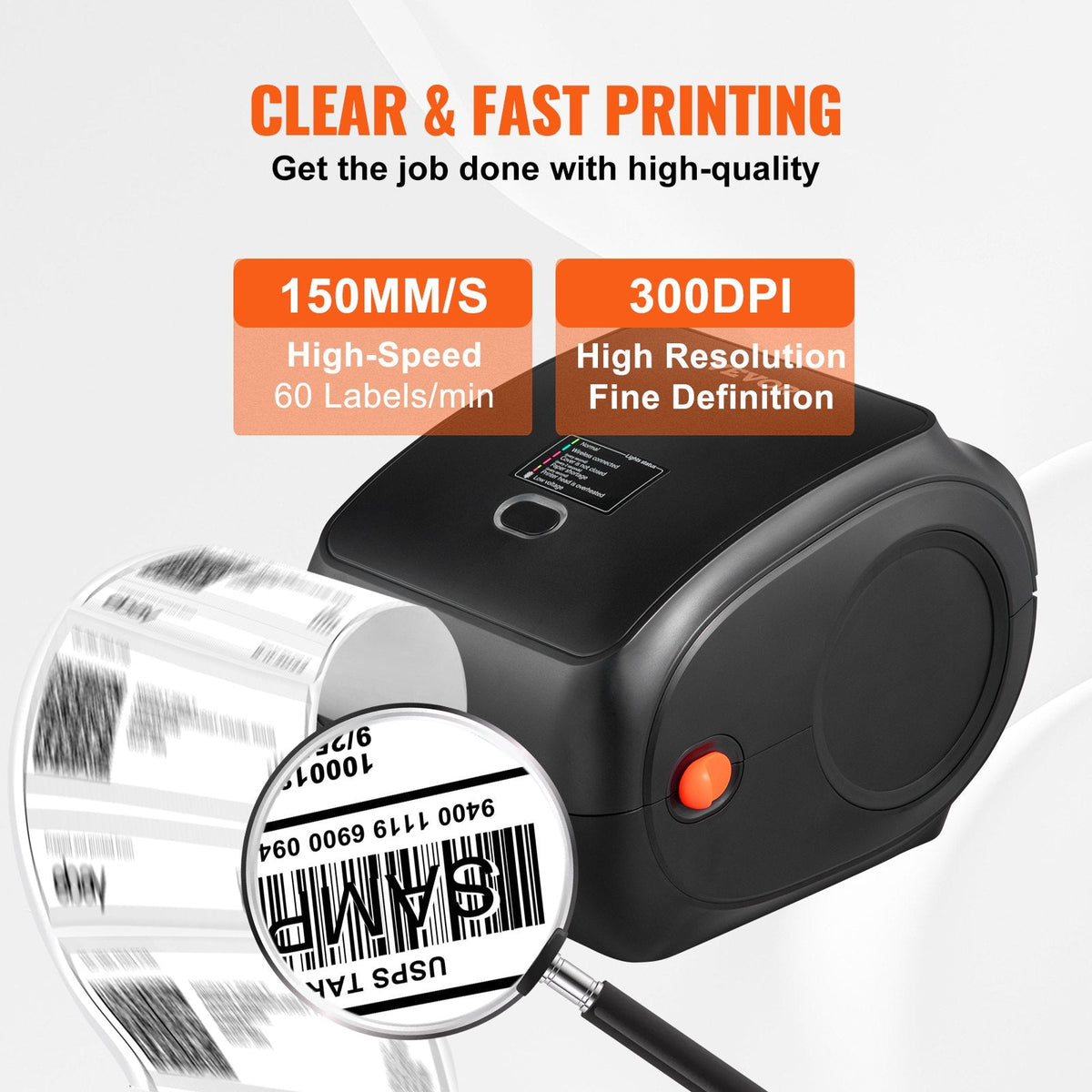VEVOR Thermal Label Printer, 300DPI for 4x6 Mailing Packages, Wireless