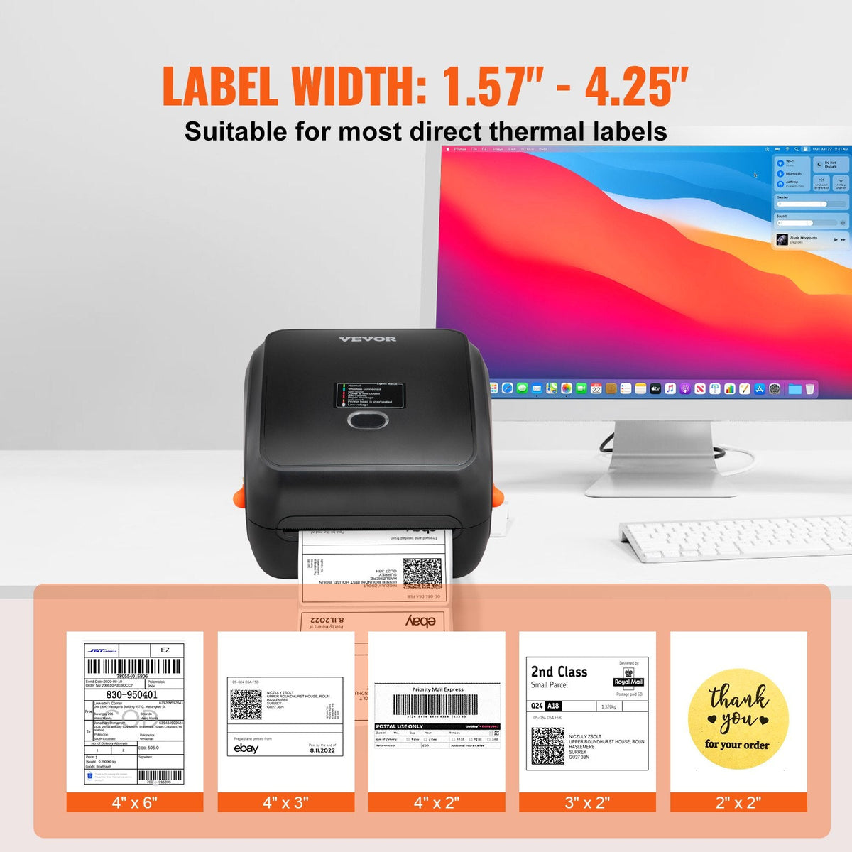 VEVOR Thermal Label Printer, 300DPI for 4x6 Mailing Packages, Wireless