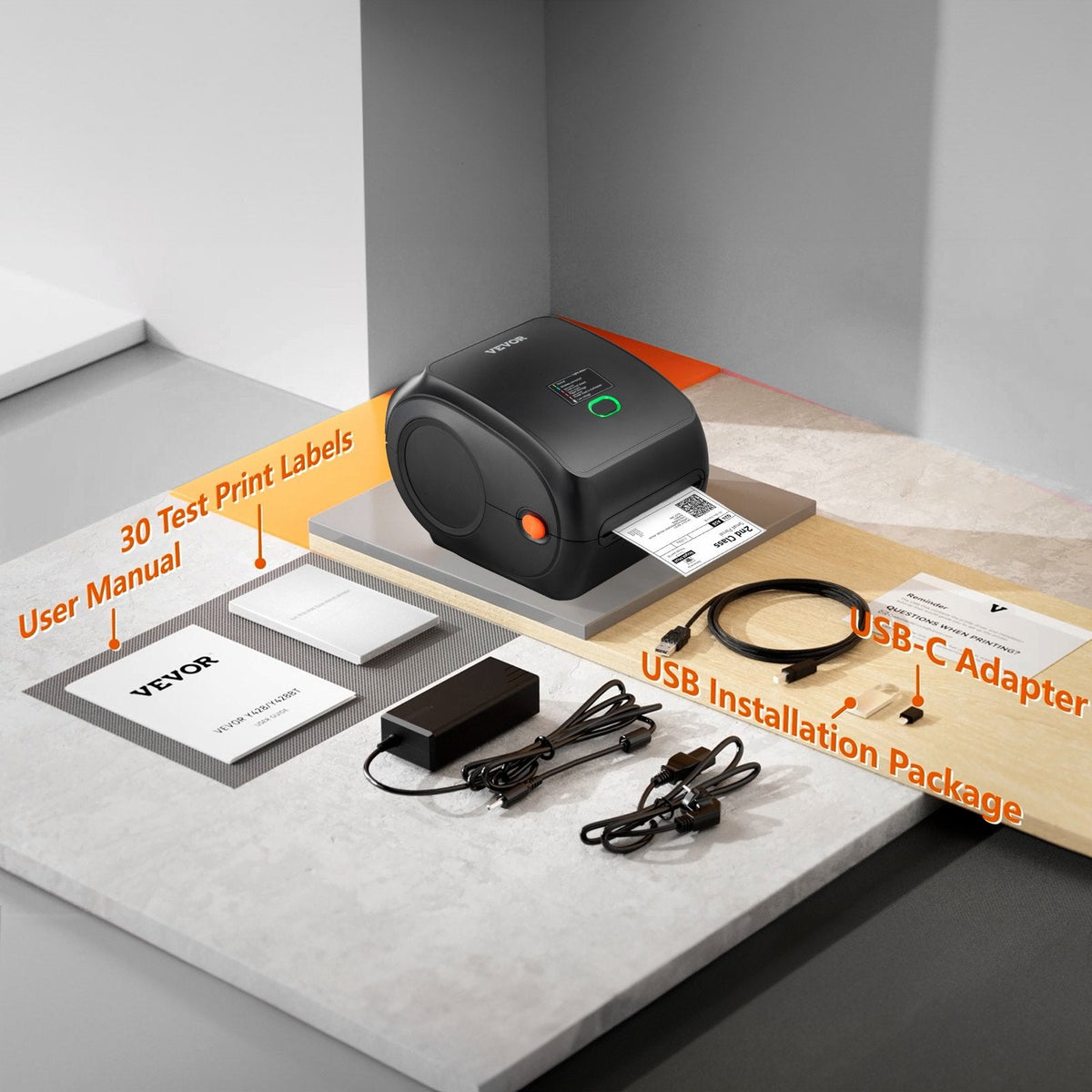 VEVOR Thermal Label Printer, 300DPI for 4x6 Mailing Packages, Wireless