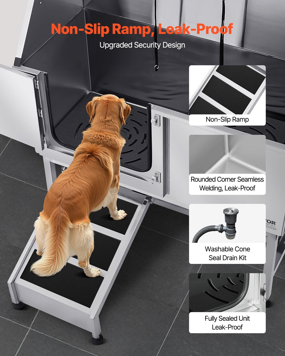 VEVOR Stainless Steel Dog Washing Station, 127 cm Pet Grooming Tub w/