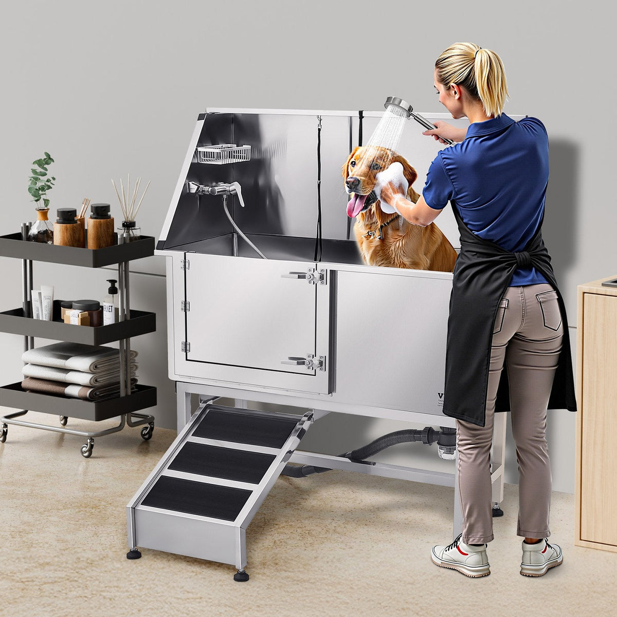 VEVOR Stainless Steel Dog Washing Station, 127 cm Pet Grooming Tub w/