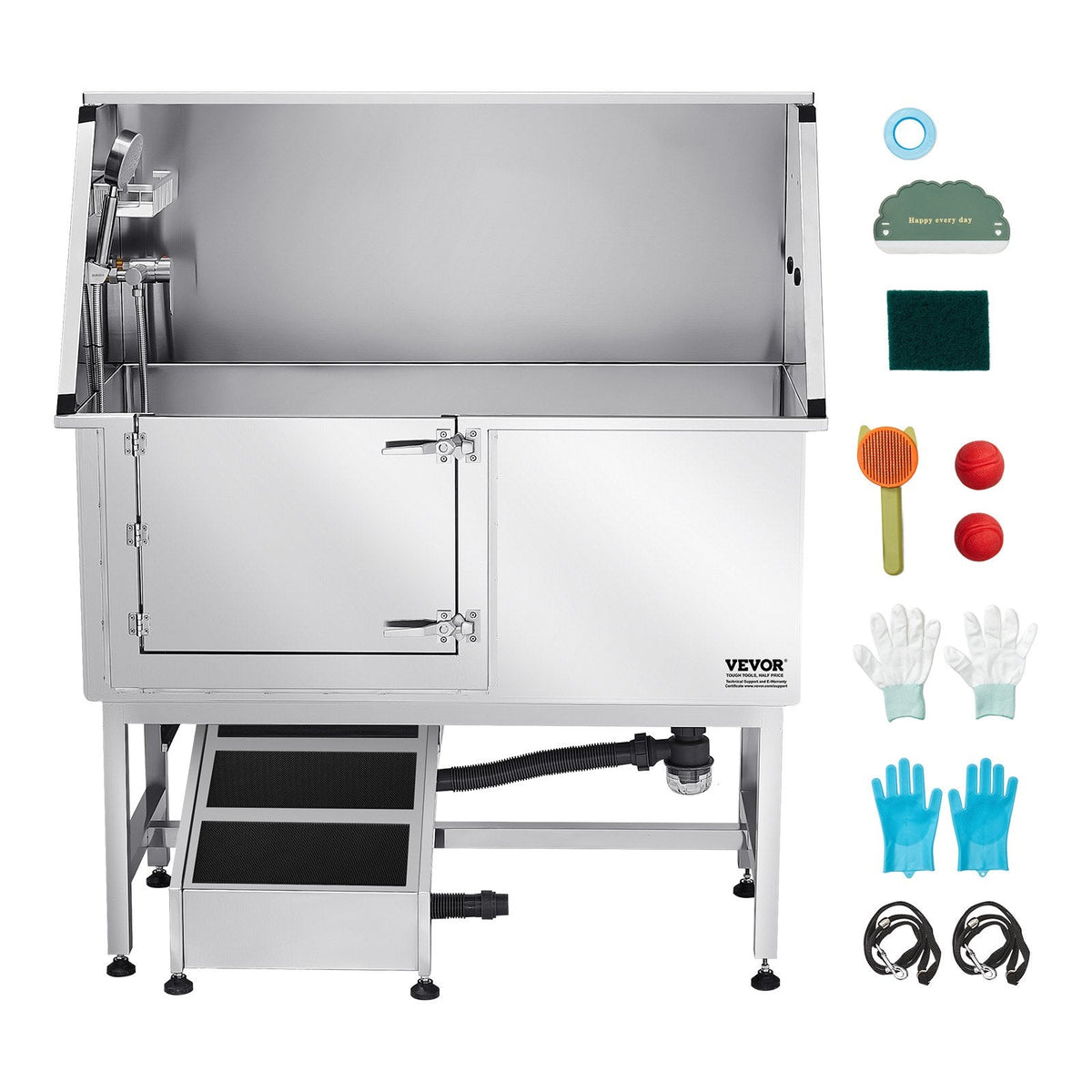 VEVOR Stainless Steel Dog Washing Station, 127 cm Pet Grooming Tub w/