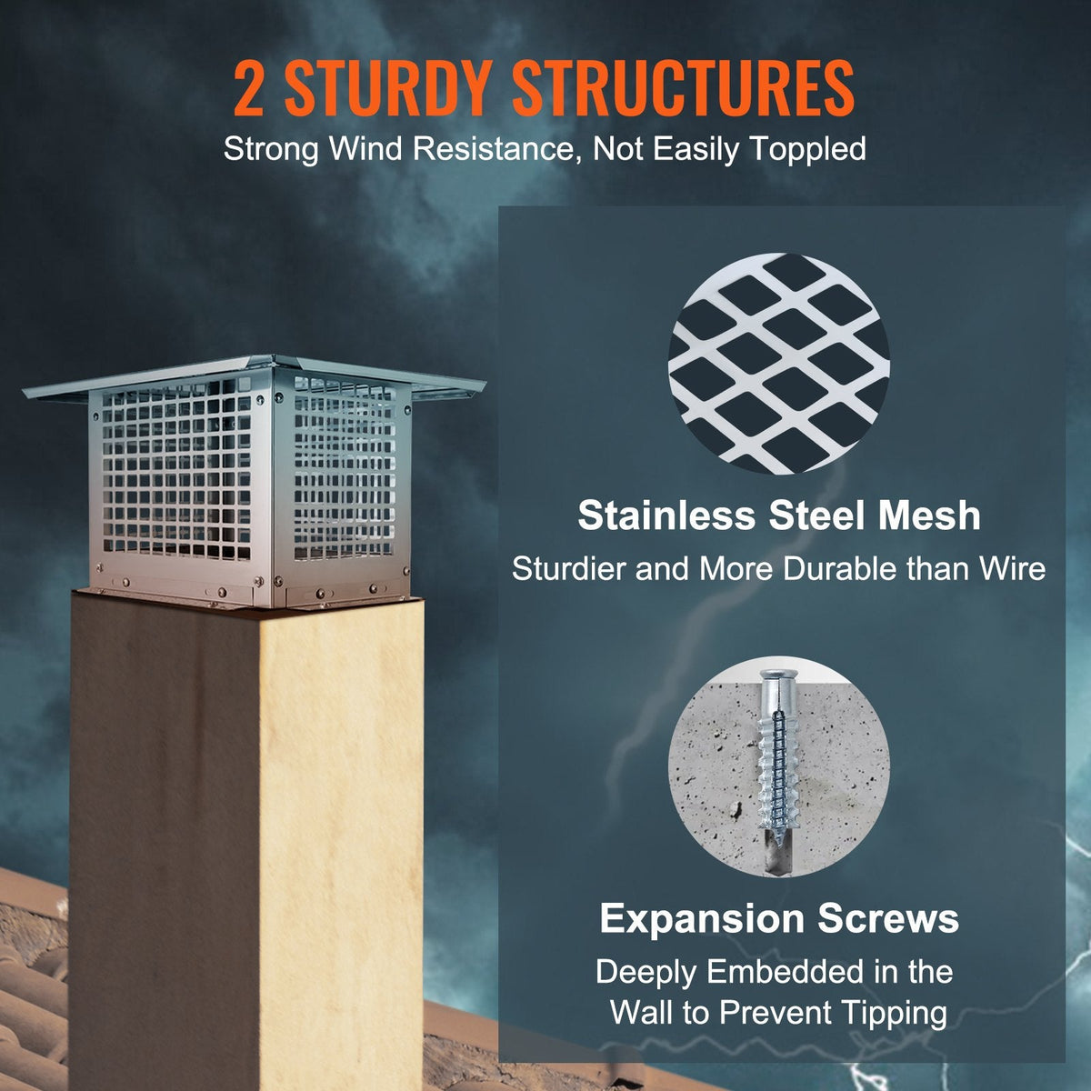 VEVOR Chimney Cap, 12 x 12 inch, 304 Stainless Steel Fireplace Chimney