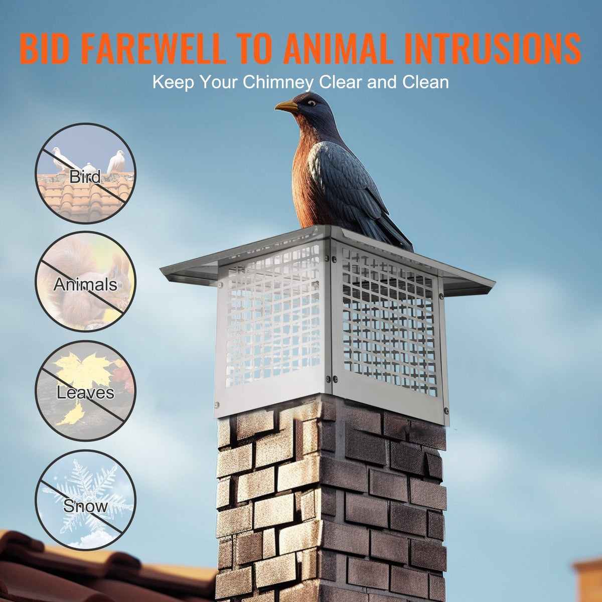 VEVOR Chimney Cap, 12 x 12 inch, 304 Stainless Steel Fireplace Chimney