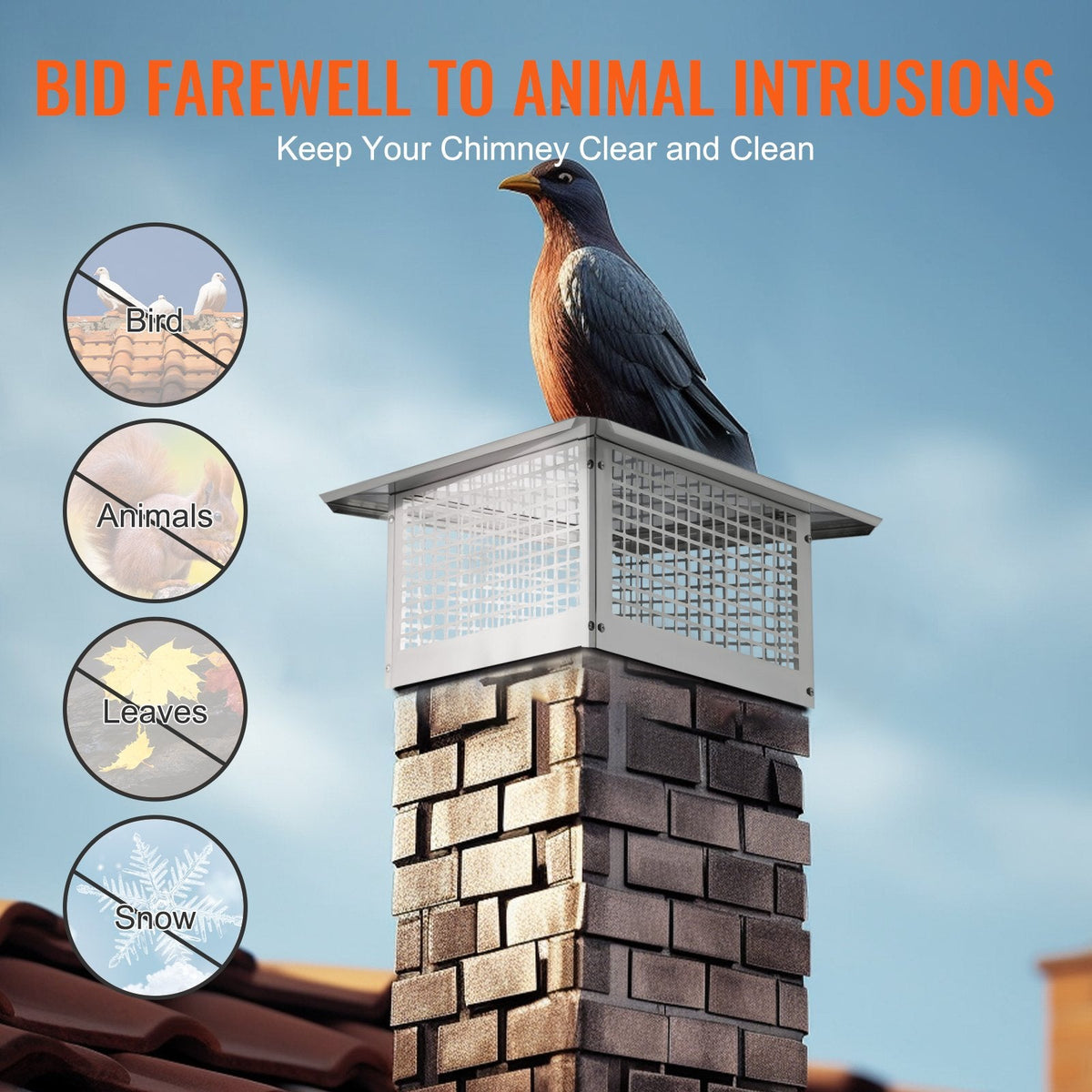 VEVOR Chimney Cap, 17 x 17 inch, 304 Stainless Steel Fireplace Chimney