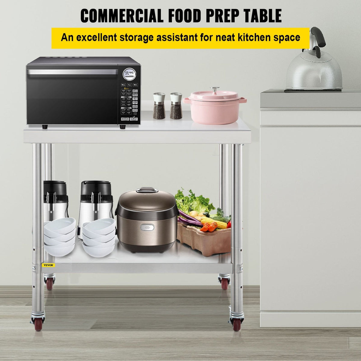 VEVOR Stainless Steel Prep Table, 36 x 24 x 35 Inch, 440lbs Load