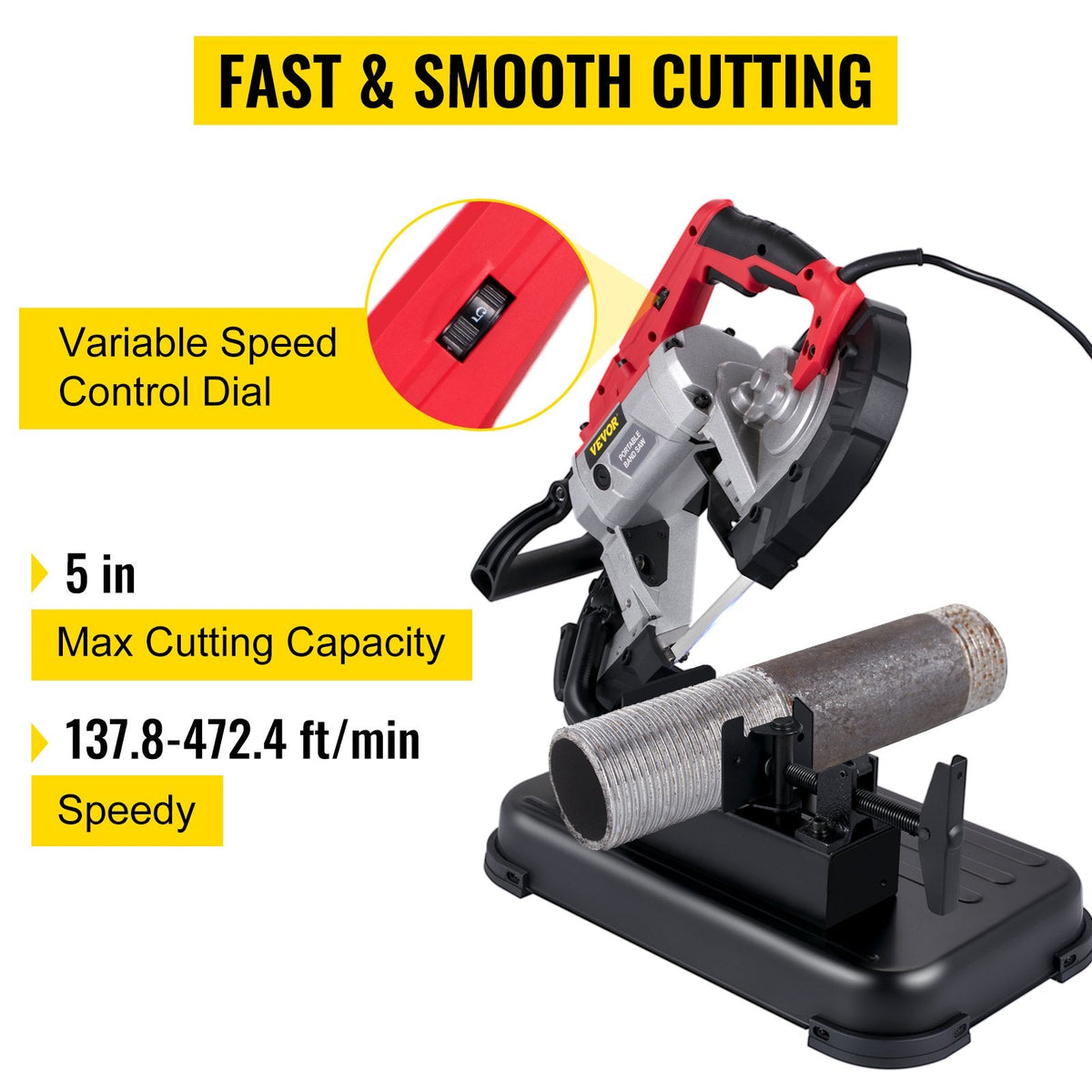 VEVOR Portable Band Saw, 127 mm x 127 mm Cutting Depth with Removable