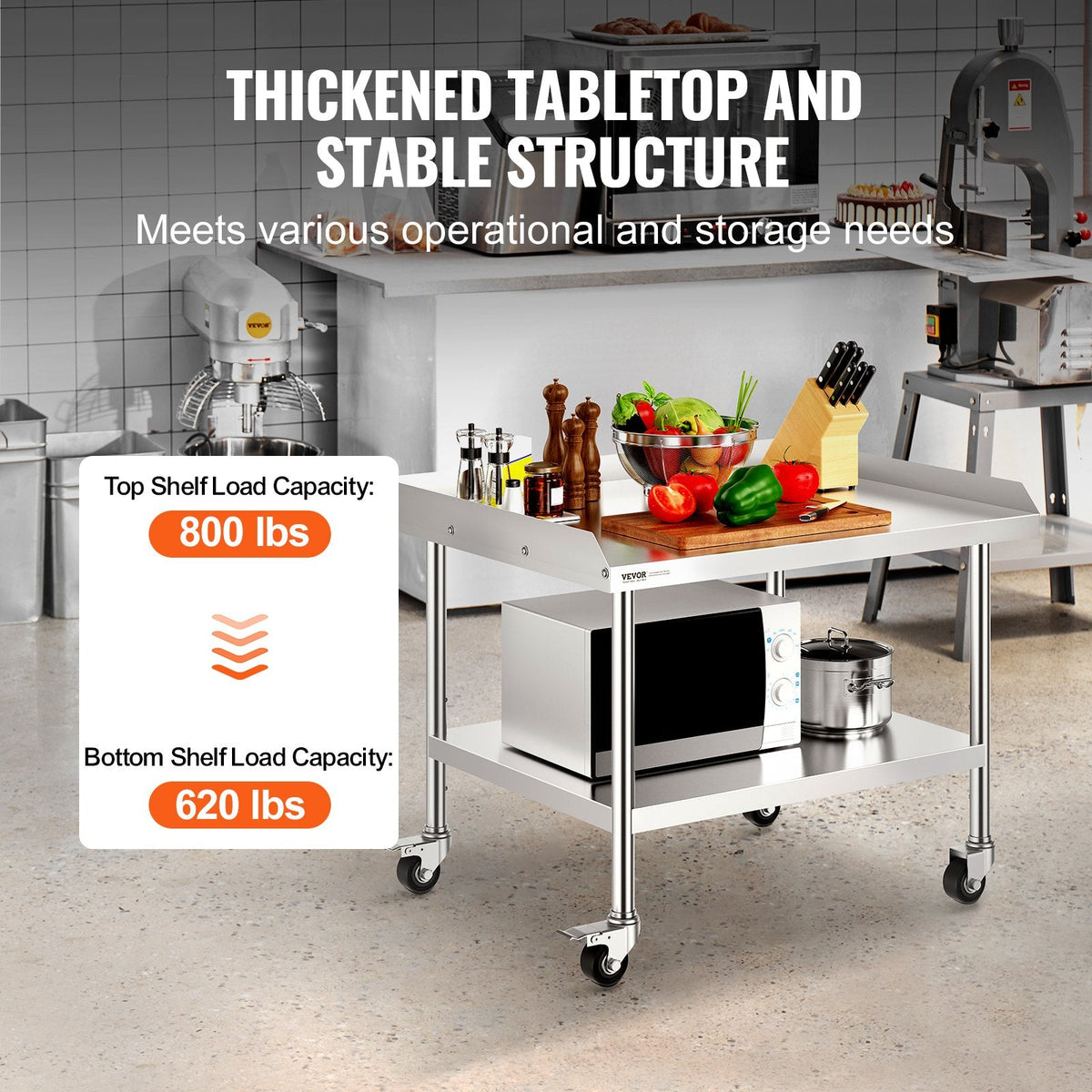 VEVOR Stainless Steel Work Table 76.2x91.4 cm Commercial Food Prep