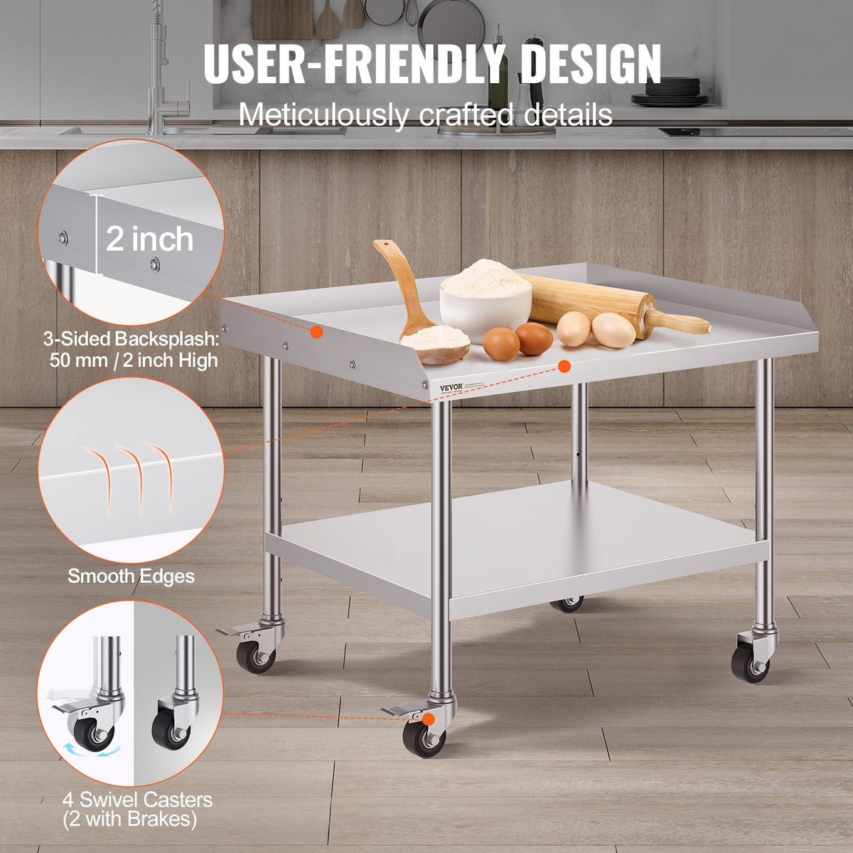 VEVOR Stainless Steel Work Table 76.2x91.4 cm Commercial Food Prep