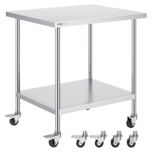 VEVOR Stainless Steel Work Table 30 x 36 x 38 Inch, with 4 Wheels, 3