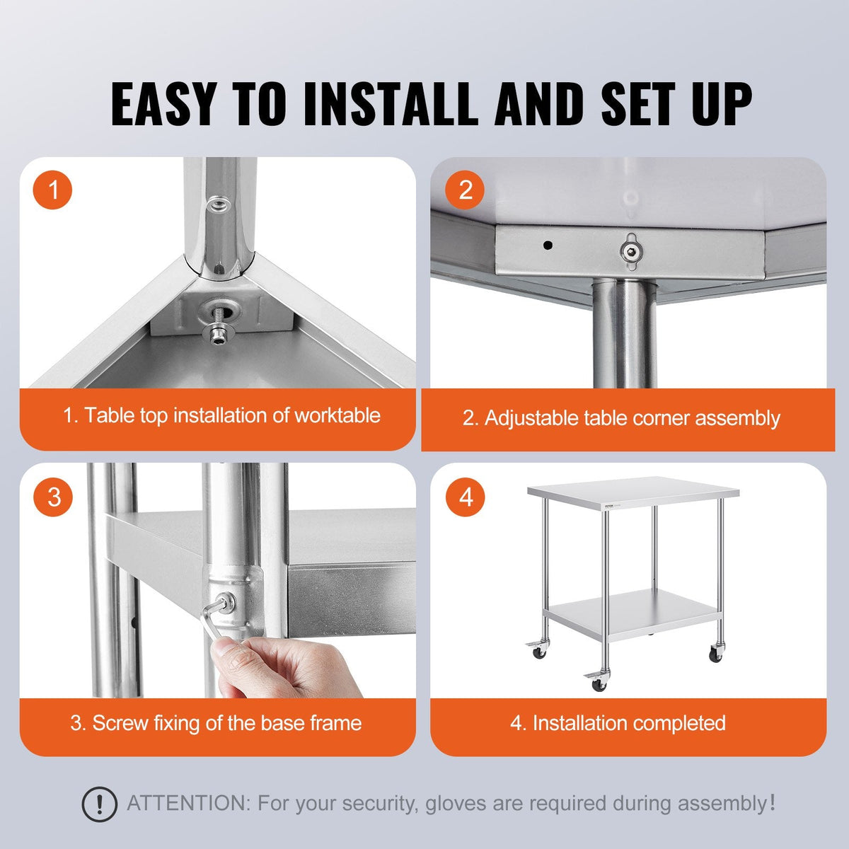 VEVOR Stainless Steel Work Table 30 x 36 x 38 Inch, with 4 Wheels, 3
