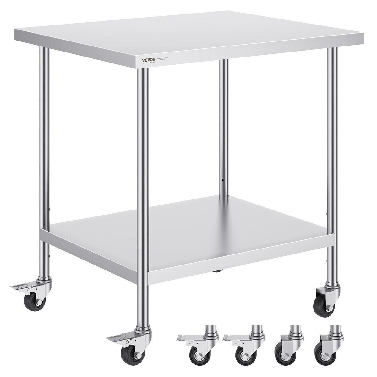 VEVOR Stainless Steel Work Table 30 x 36 x 38 Inch, with 4 Wheels, 3
