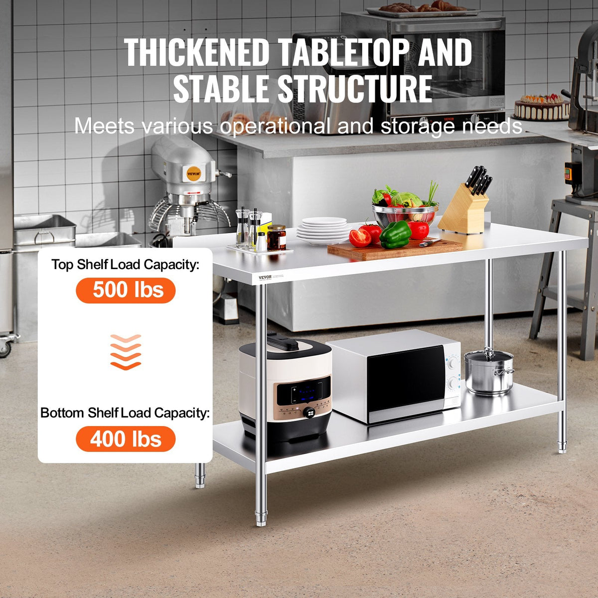 VEVOR 24 x 60 x 36 Inch Stainless Steel Work Table, Commercial Food