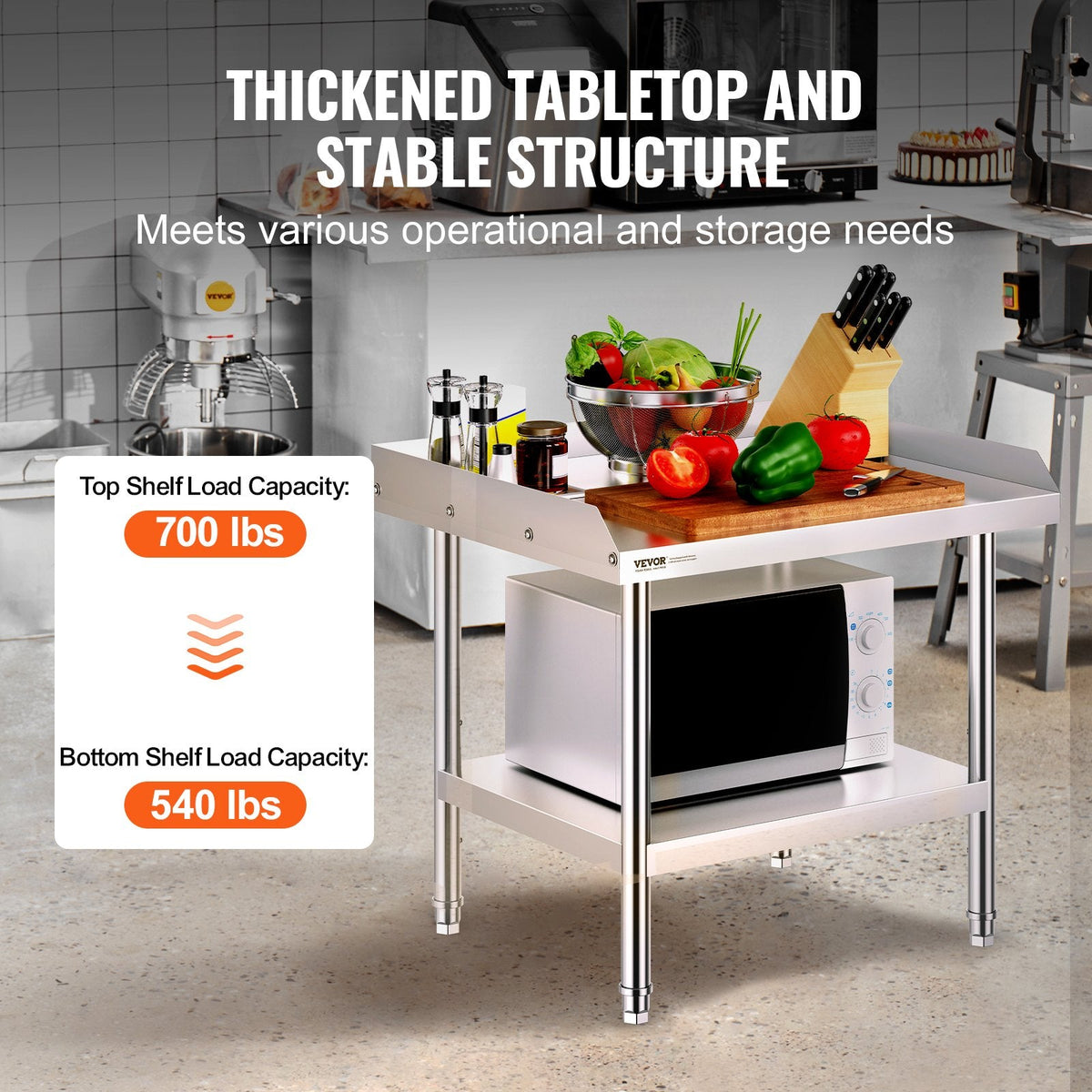 VEVOR Stainless Steel Work Table, 24 x 28 x 26 Inch Commercial Food