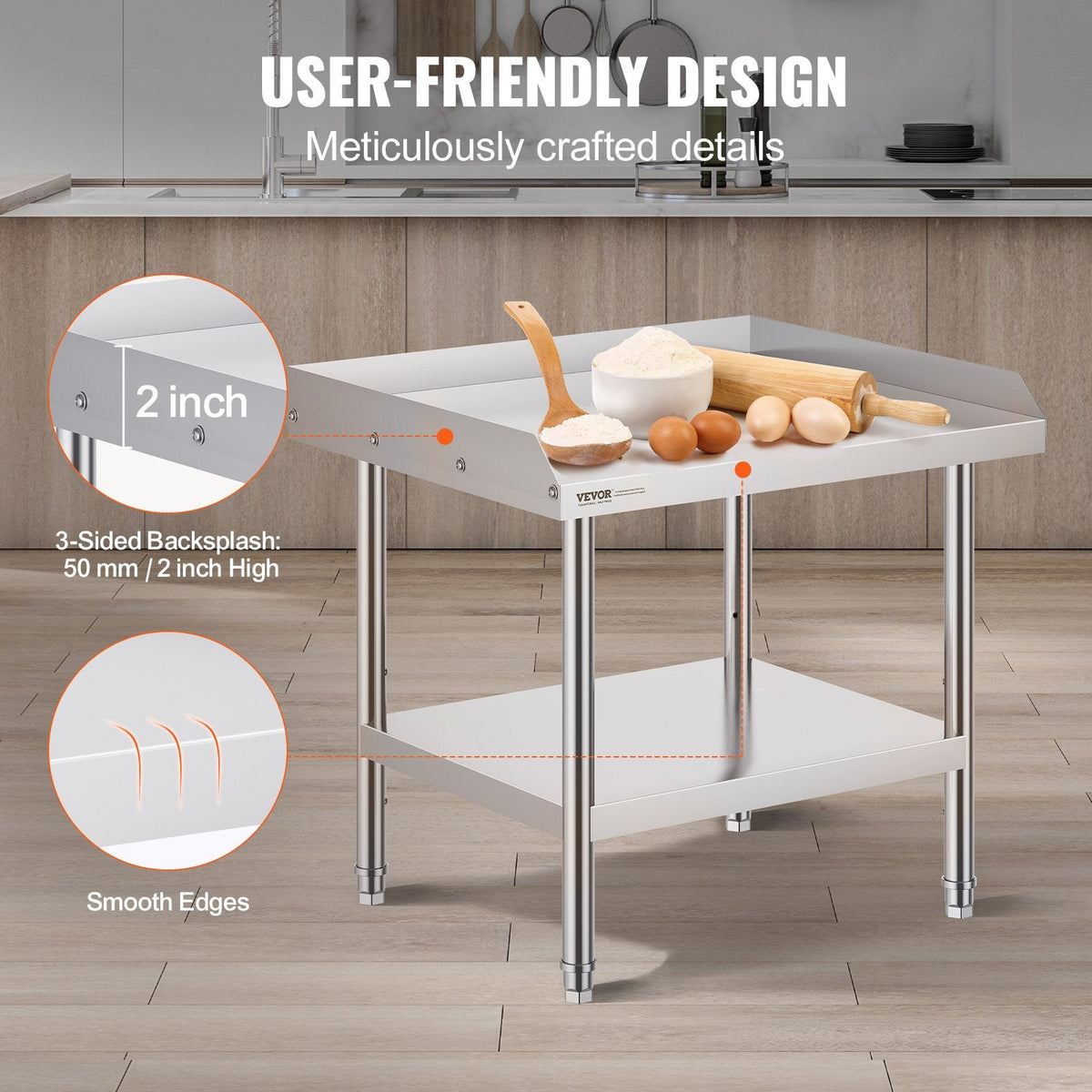 VEVOR Stainless Steel Work Table, 24 x 28 x 26 Inch Commercial Food