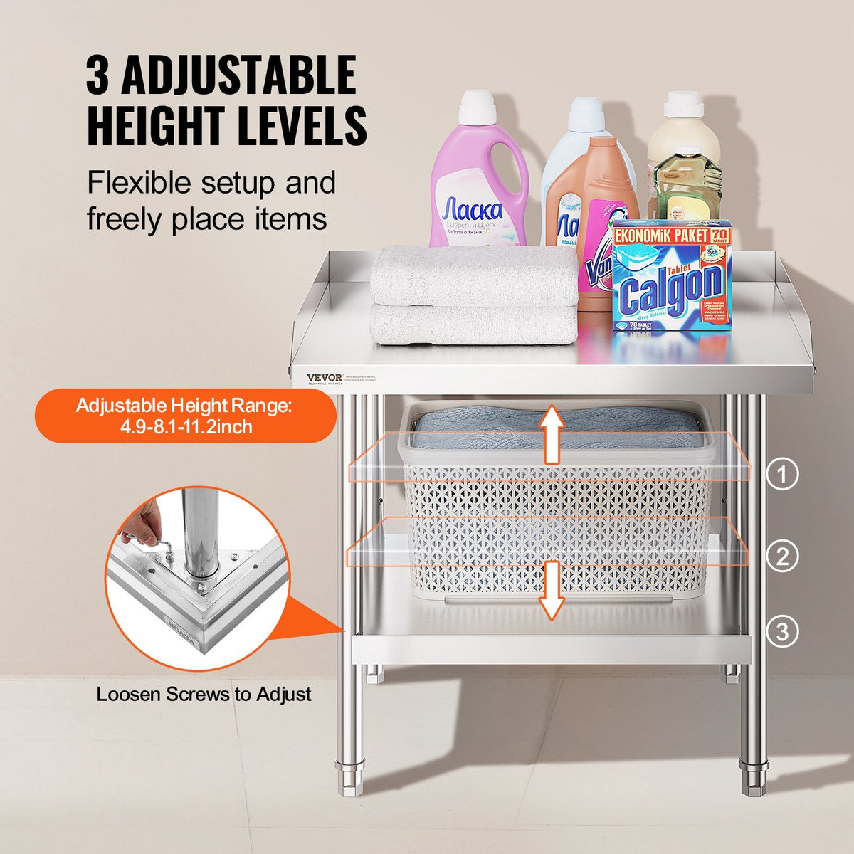 VEVOR Stainless Steel Work Table, 24 x 28 x 26 Inch Commercial Food