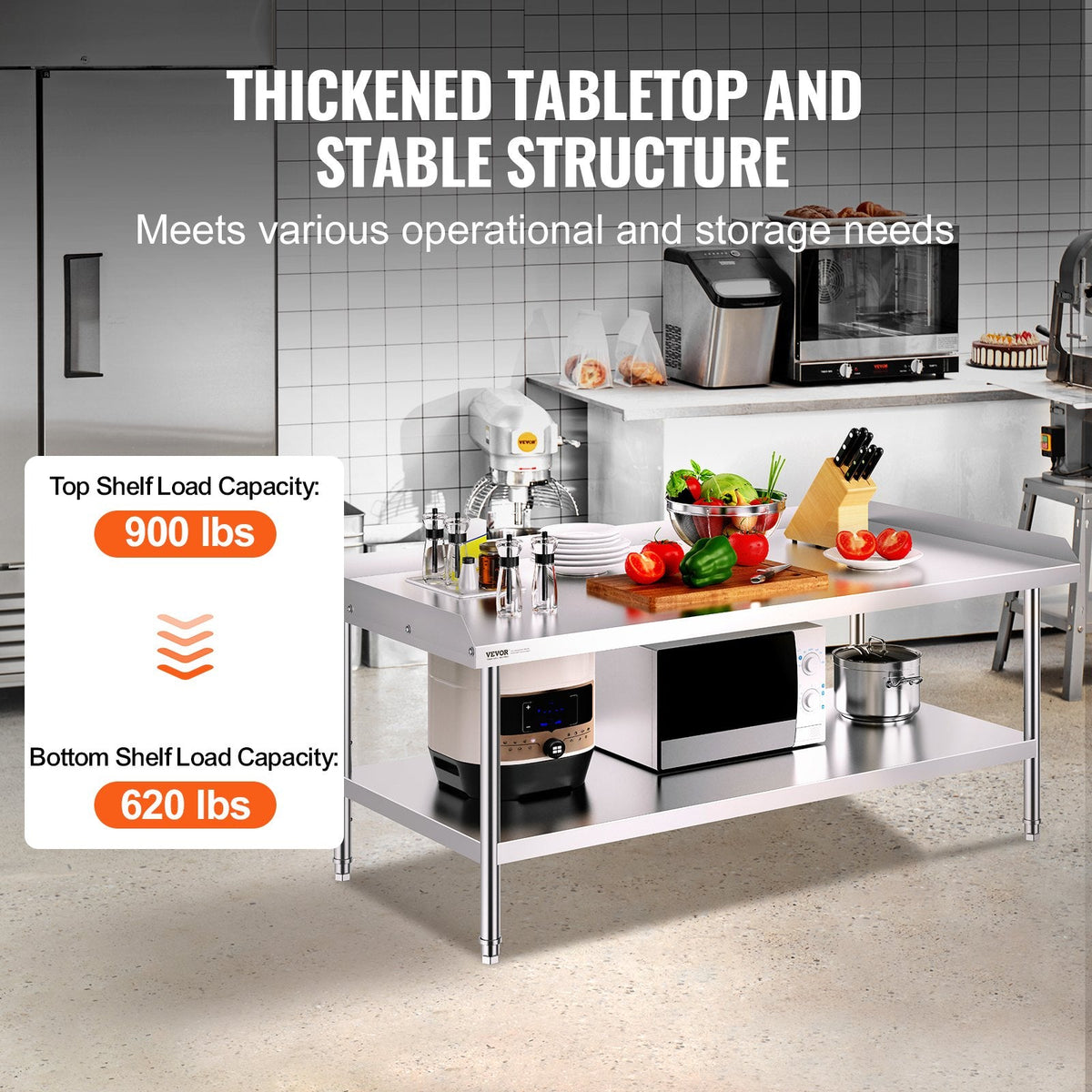 VEVOR Stainless Steel Work Table, 30 x 60 x 26 Inch Commercial Food