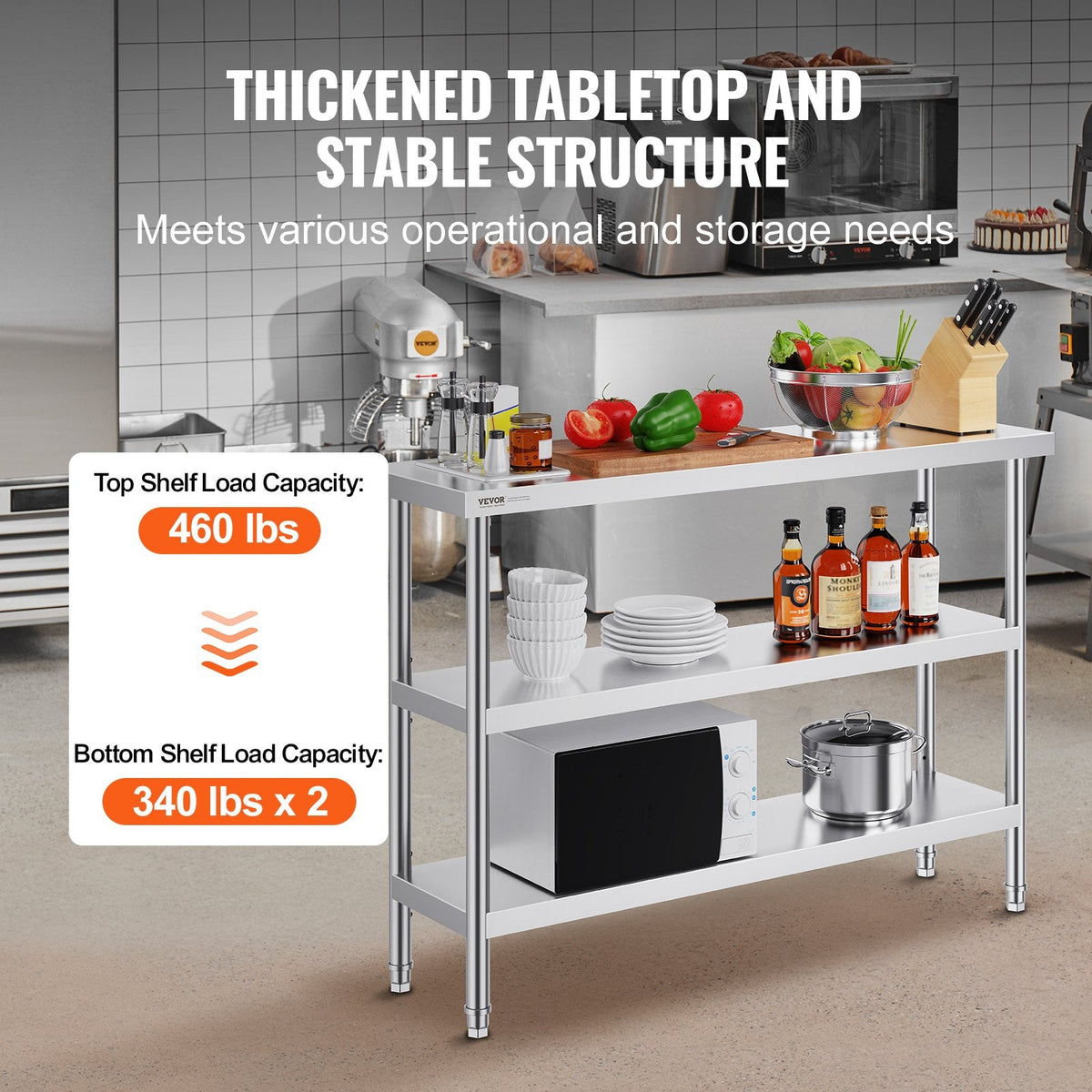 VEVOR Stainless Steel Food Prep Table Commercial Kitchen Work Table