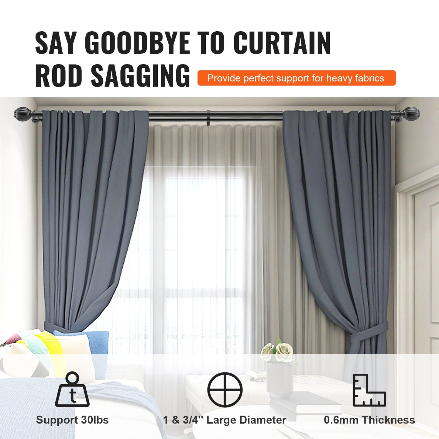 Double Rod Curtain Rods, 91.4-182.9 cm Adjustable Length, Black Double