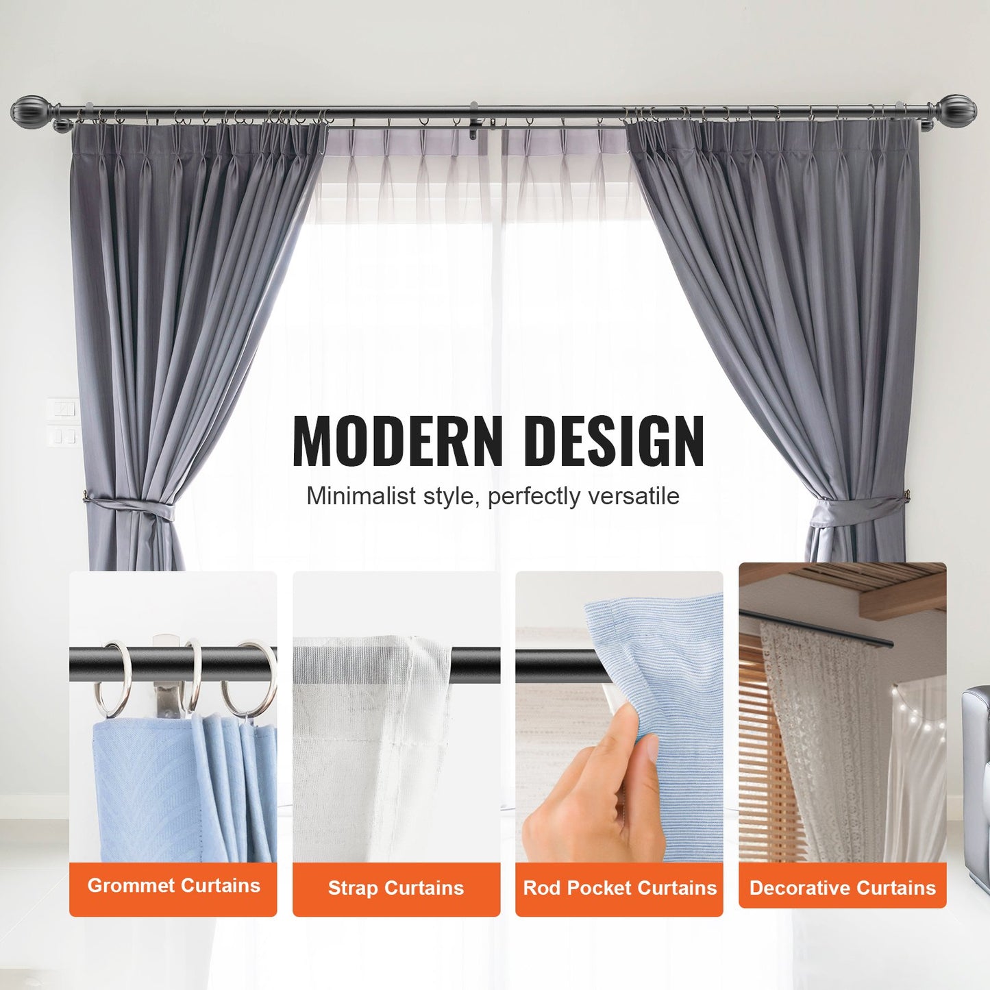 Double Rod Curtain Rods, 91.4-182.9 cm Adjustable Length, Black Double