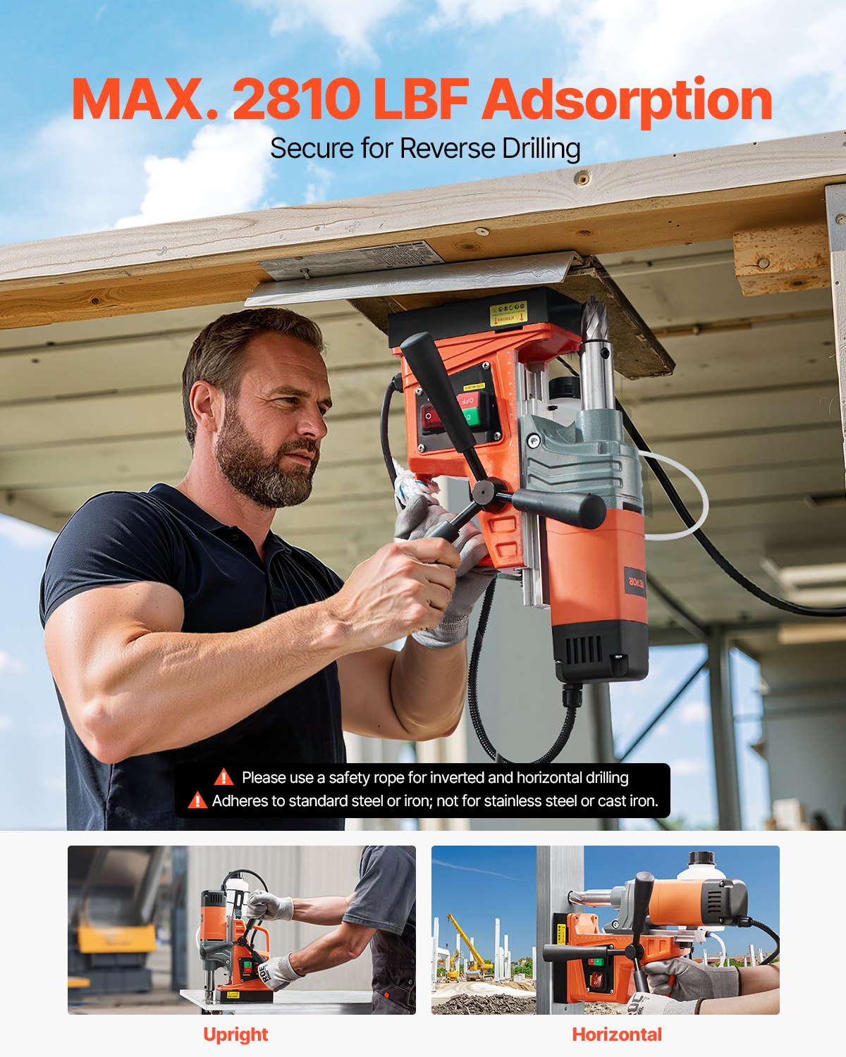 Magnetic Drill, 1300W Motor 1.6 in Boring Diameter, 2810 lbf Portable