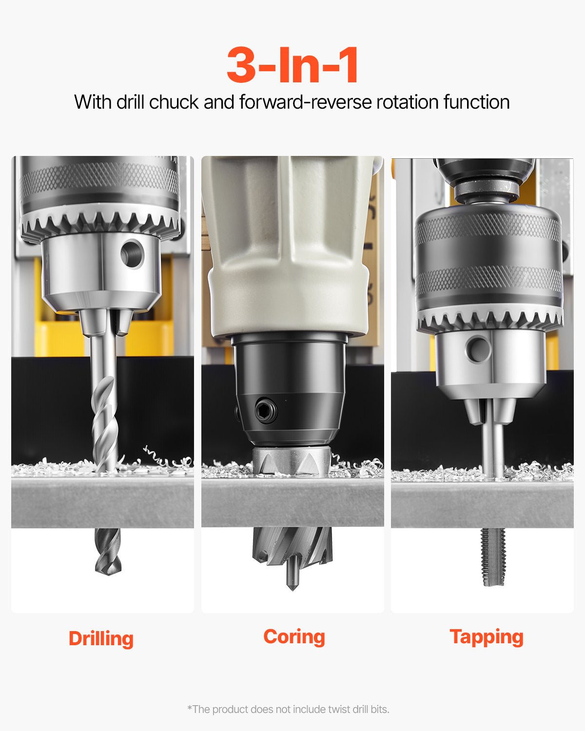 VEVOR Magnetic Drill, 1400W Motor 2 in Boring Diameter, 2878 lbf