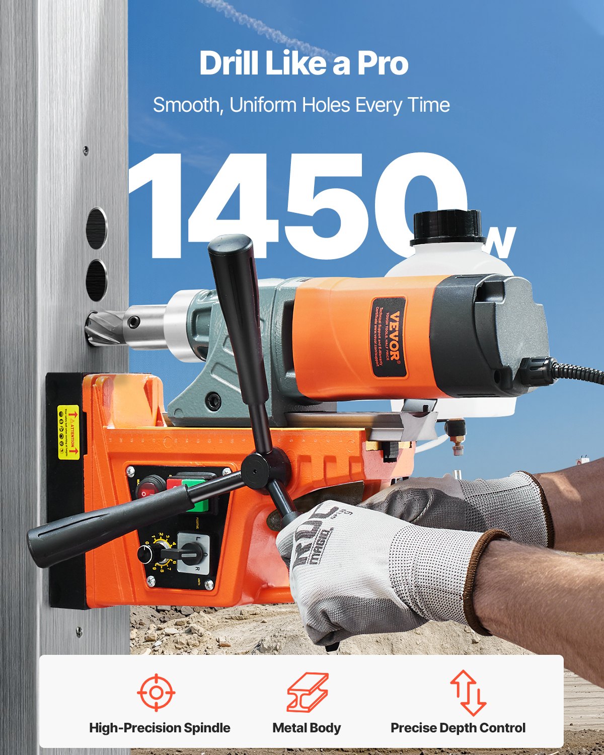 Magnetic Drill, 1450W Motor 2 in Boring Diameter, 2878 lbf Portable