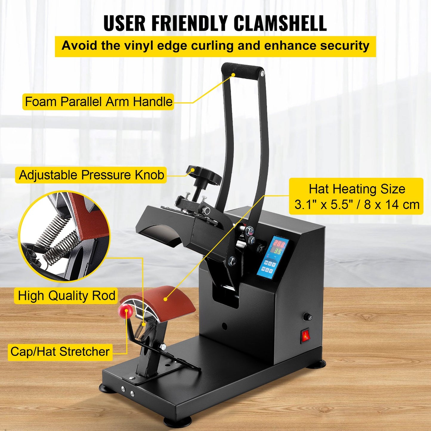 Hat Heat Press 5.5 x 3.5 inch Heat Press Machine 600W Professional Hat