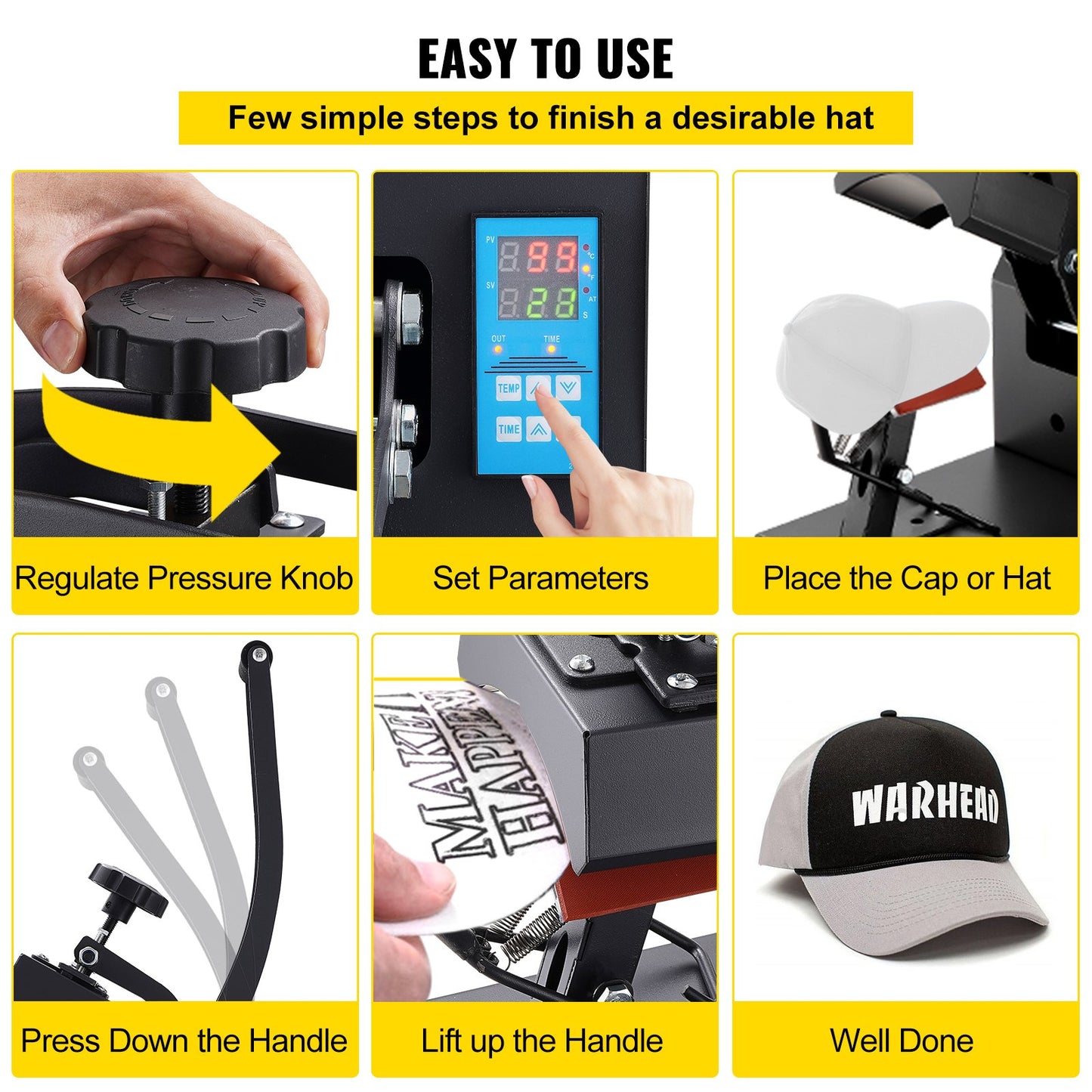 Hat Heat Press 5.5 x 3.5 inch Heat Press Machine 600W Professional Hat