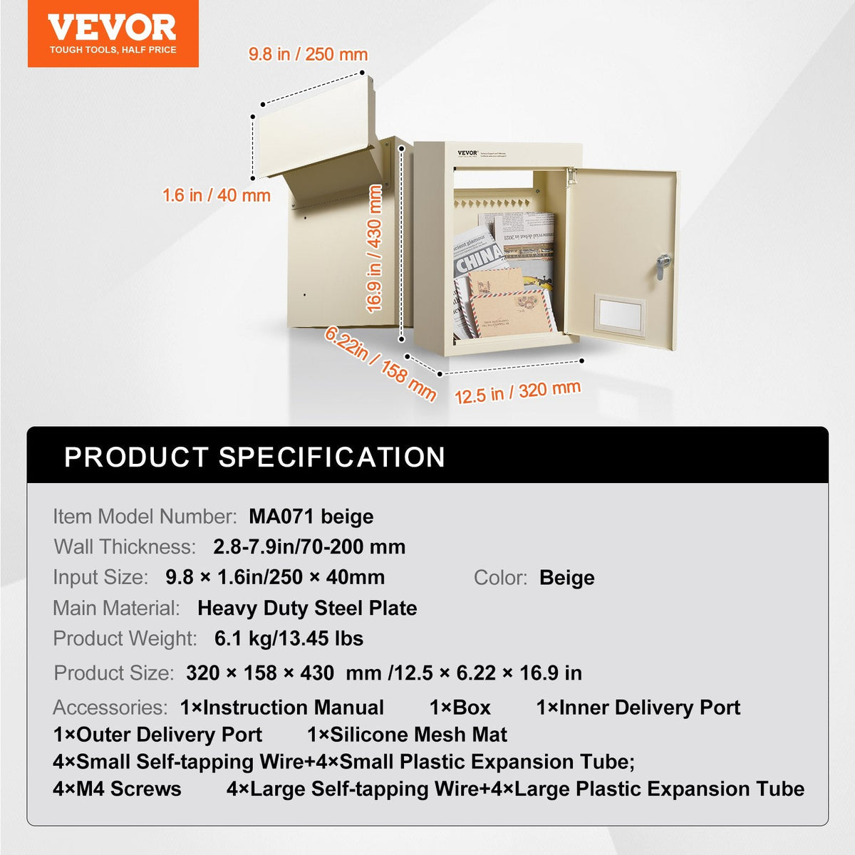 VEVOR Through The Wall Drop Box, Heavy Duty Steel Through the Wall