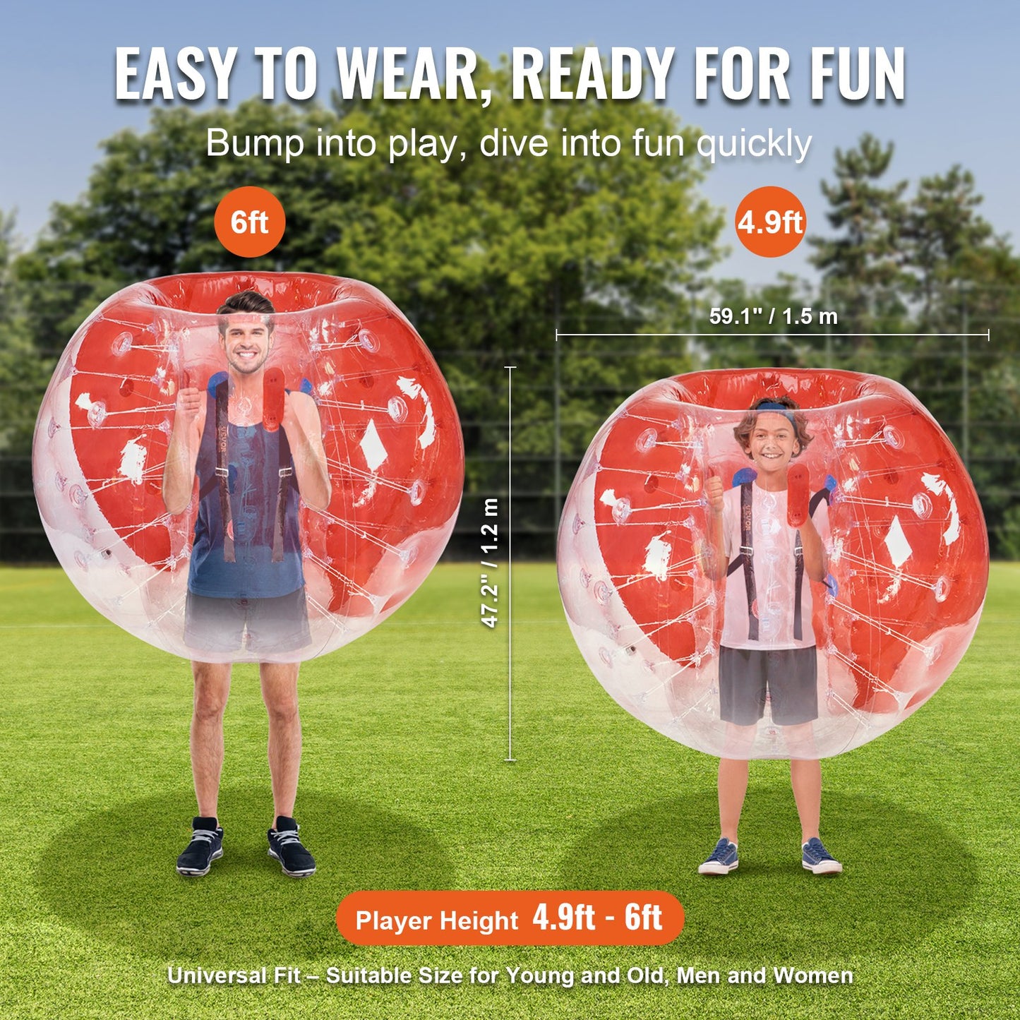 Inflatable Bumper Ball 1-Pack, 5FT/1.5M Body Sumo Zorb Balls for Teen