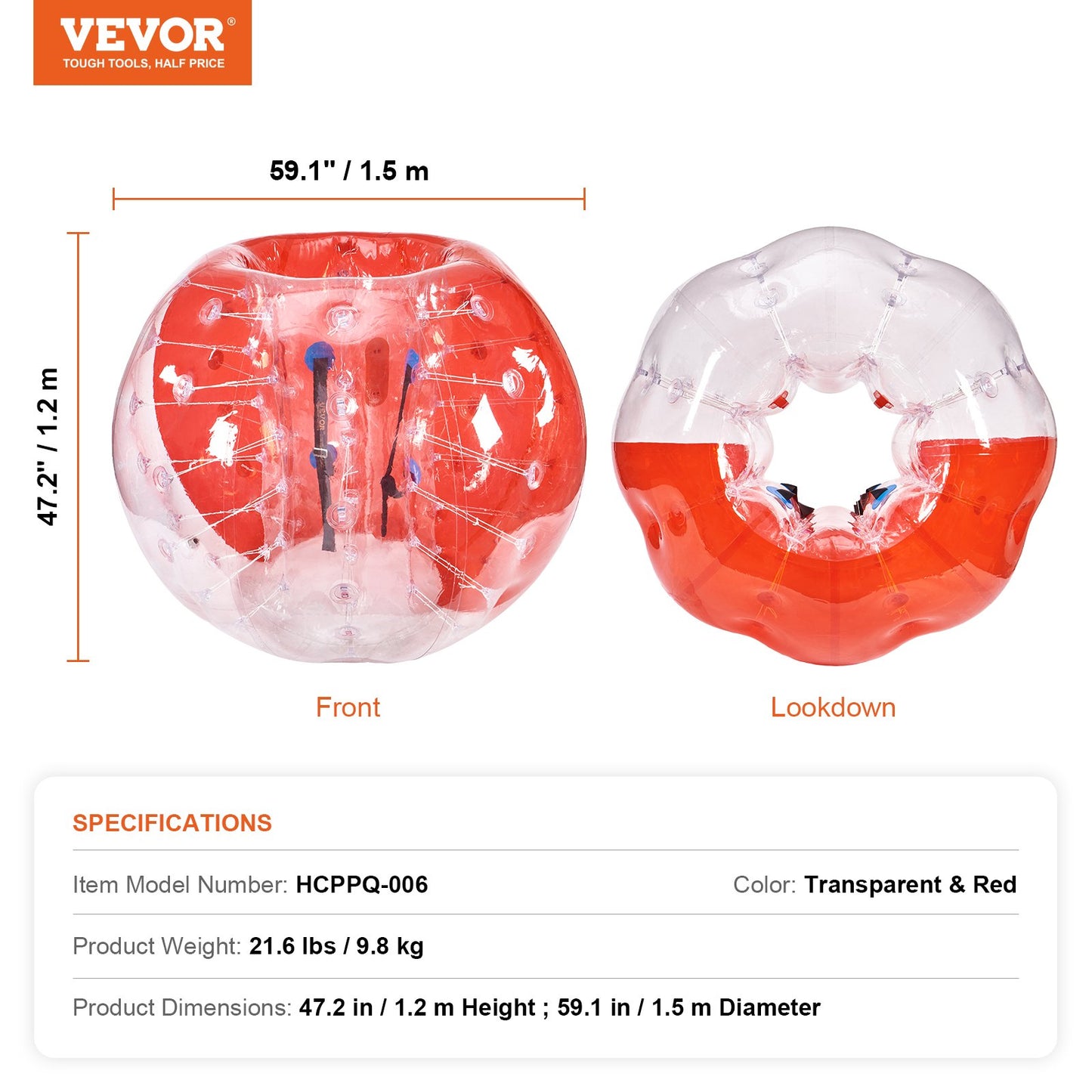 Inflatable Bumper Ball 1-Pack, 5FT/1.5M Body Sumo Zorb Balls for Teen