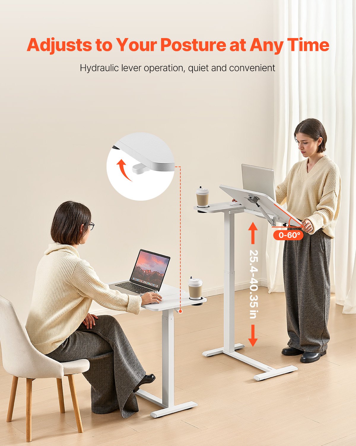 Overbed Table, Mobile Bed Side Table with Flip Desktop and 4 Hidden