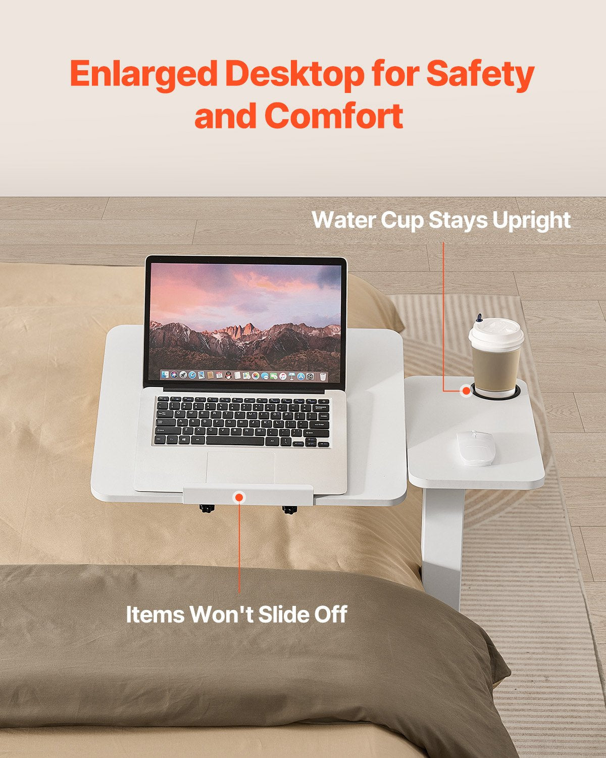 Overbed Table, Mobile Bed Side Table with Flip Desktop and 4 Hidden
