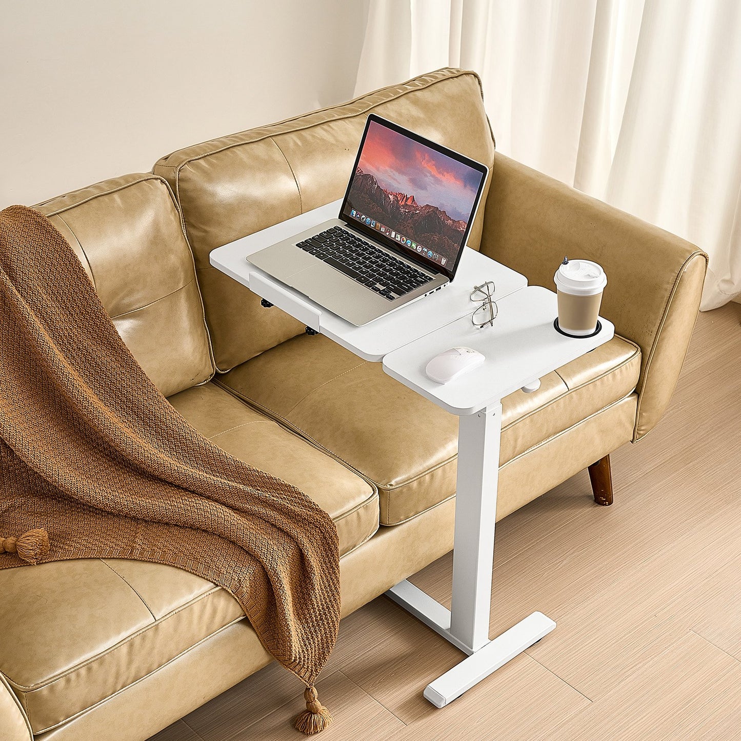 Overbed Table, Mobile Bed Side Table with Flip Desktop and 4 Hidden