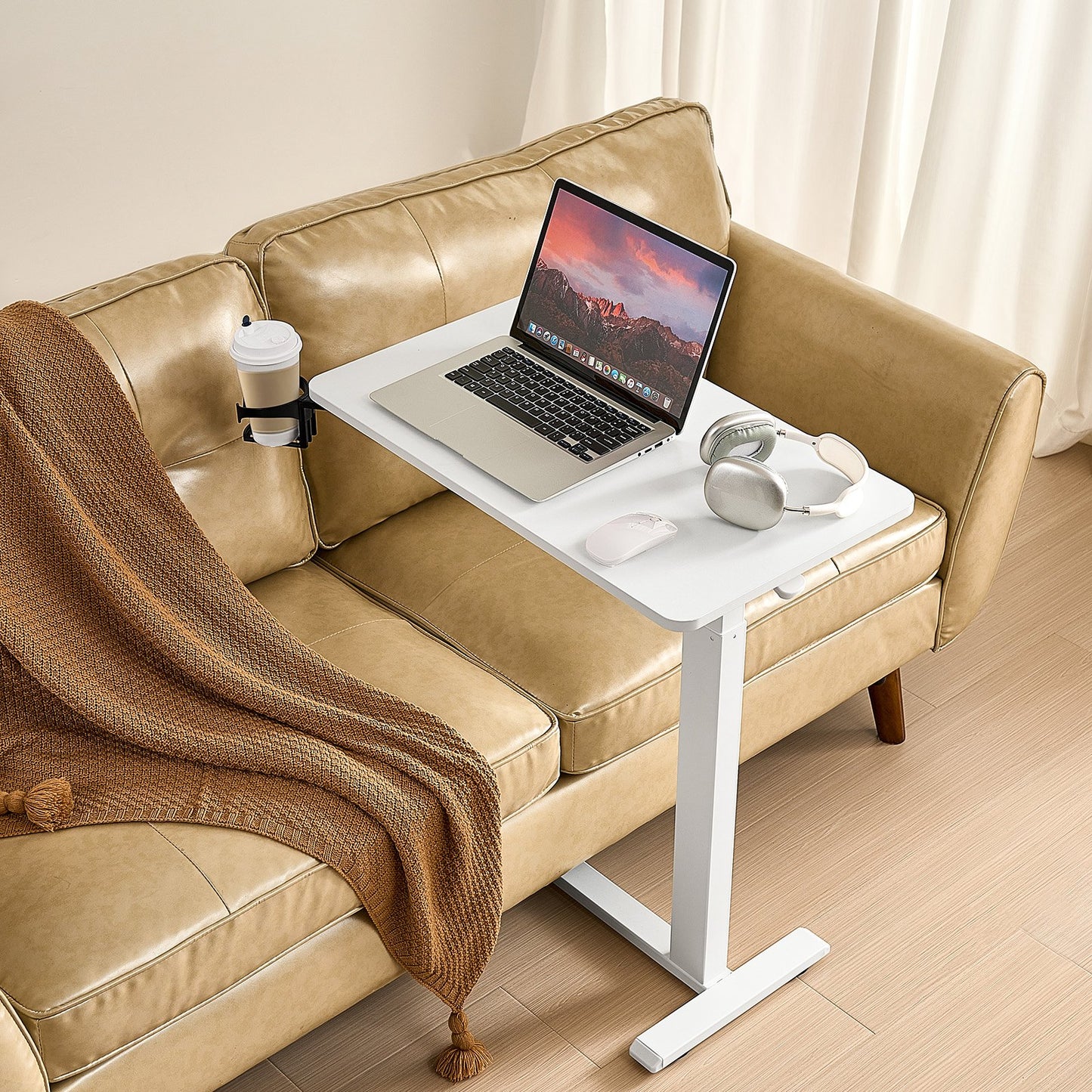 Overbed Table, Mobile Bed Side Table with 4 Hidden Wheels, Height