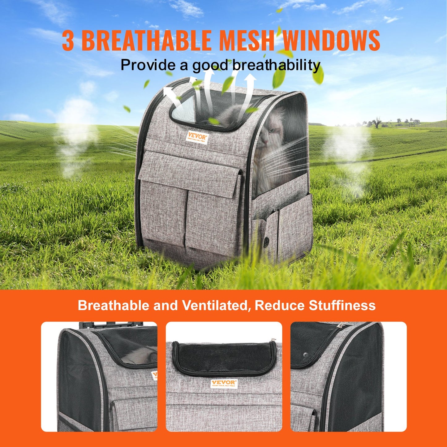Cat Carrier with Wheels, Rolling Pet Carrier with Telescopic Handle