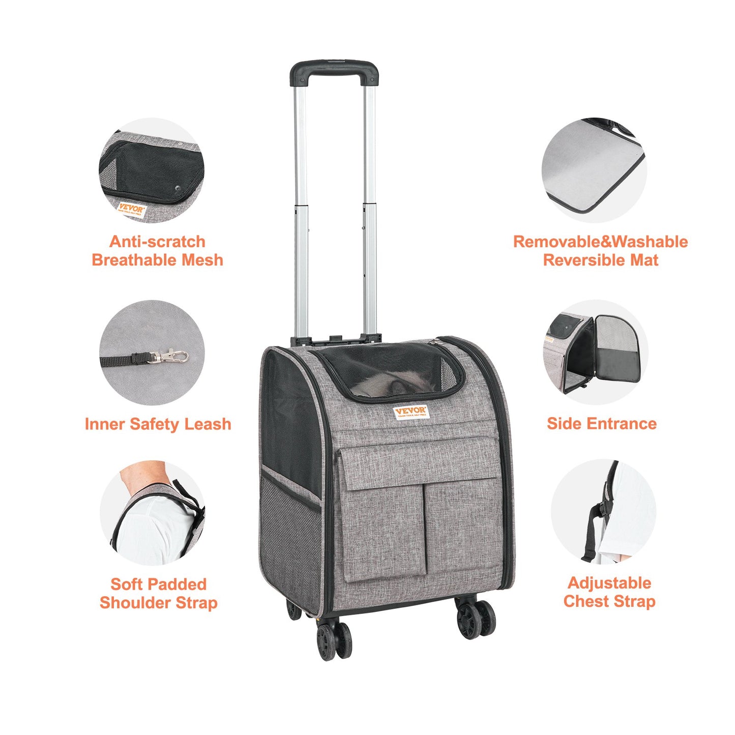 Cat Carrier with Wheels, Rolling Pet Carrier with Telescopic Handle