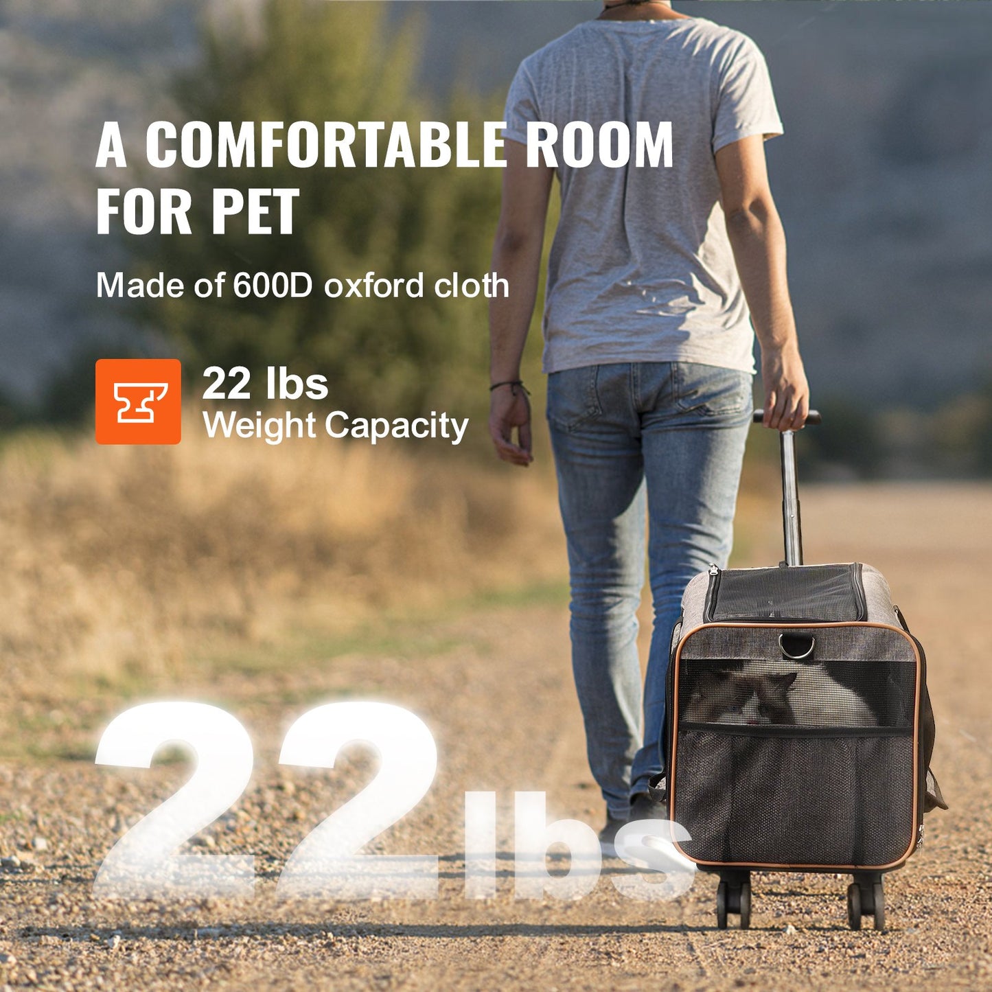 Cat Carrier with Wheels, Airline Approved Rolling Pet Carrier with