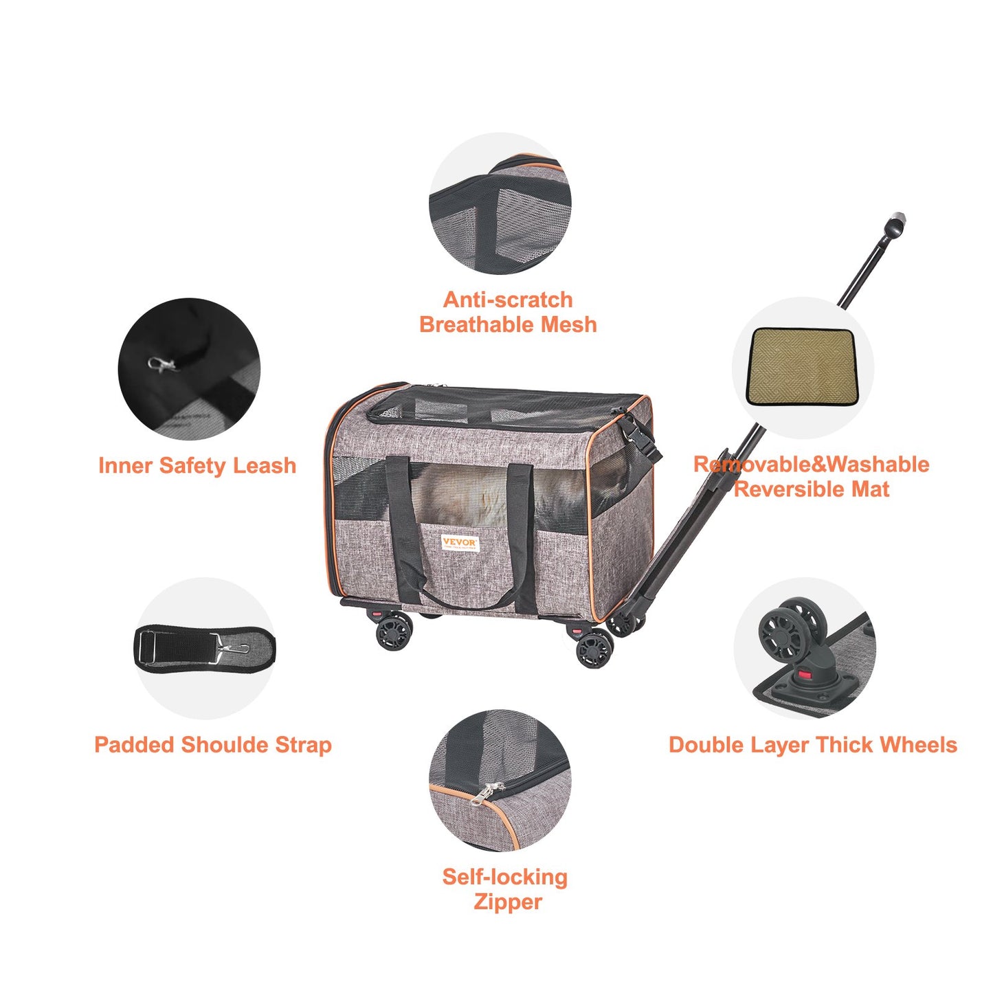 Cat Carrier with Wheels, Airline Approved Rolling Pet Carrier with