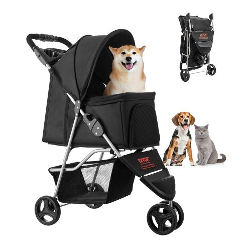 Pet Stroller, 35 lbs Weight Capacity, Foldable Dog Stroller Cart, 3