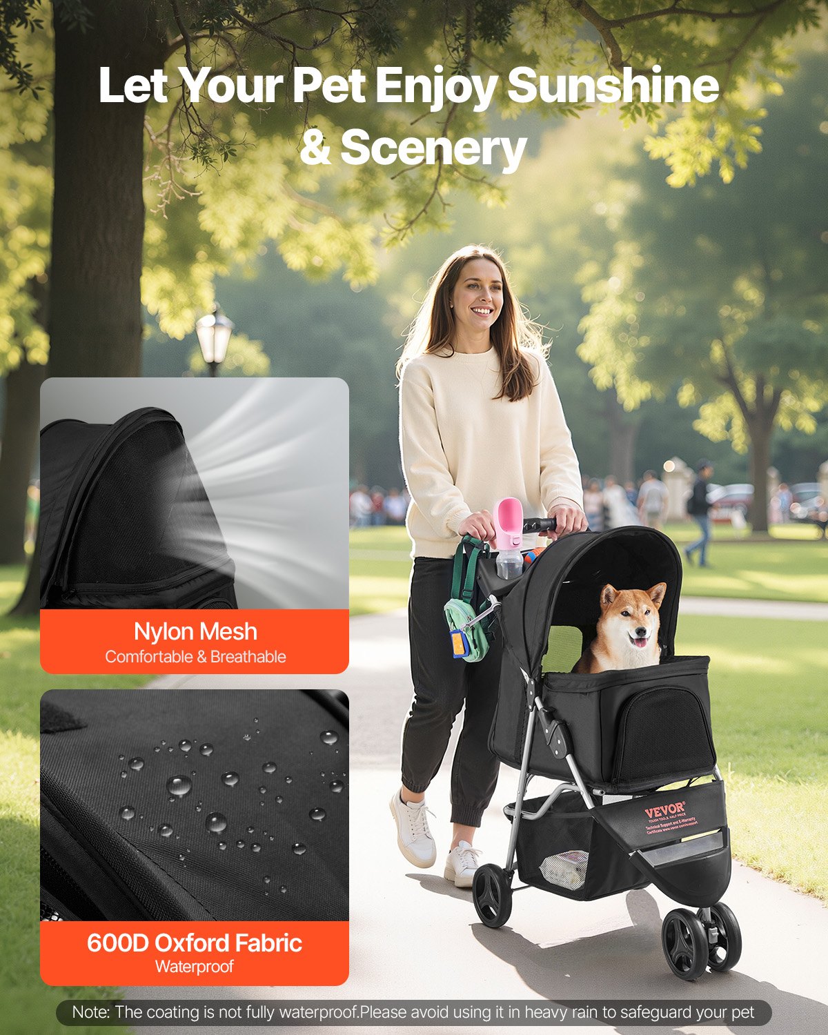 Pet Stroller, 35 lbs Weight Capacity, Foldable Dog Stroller Cart, 3