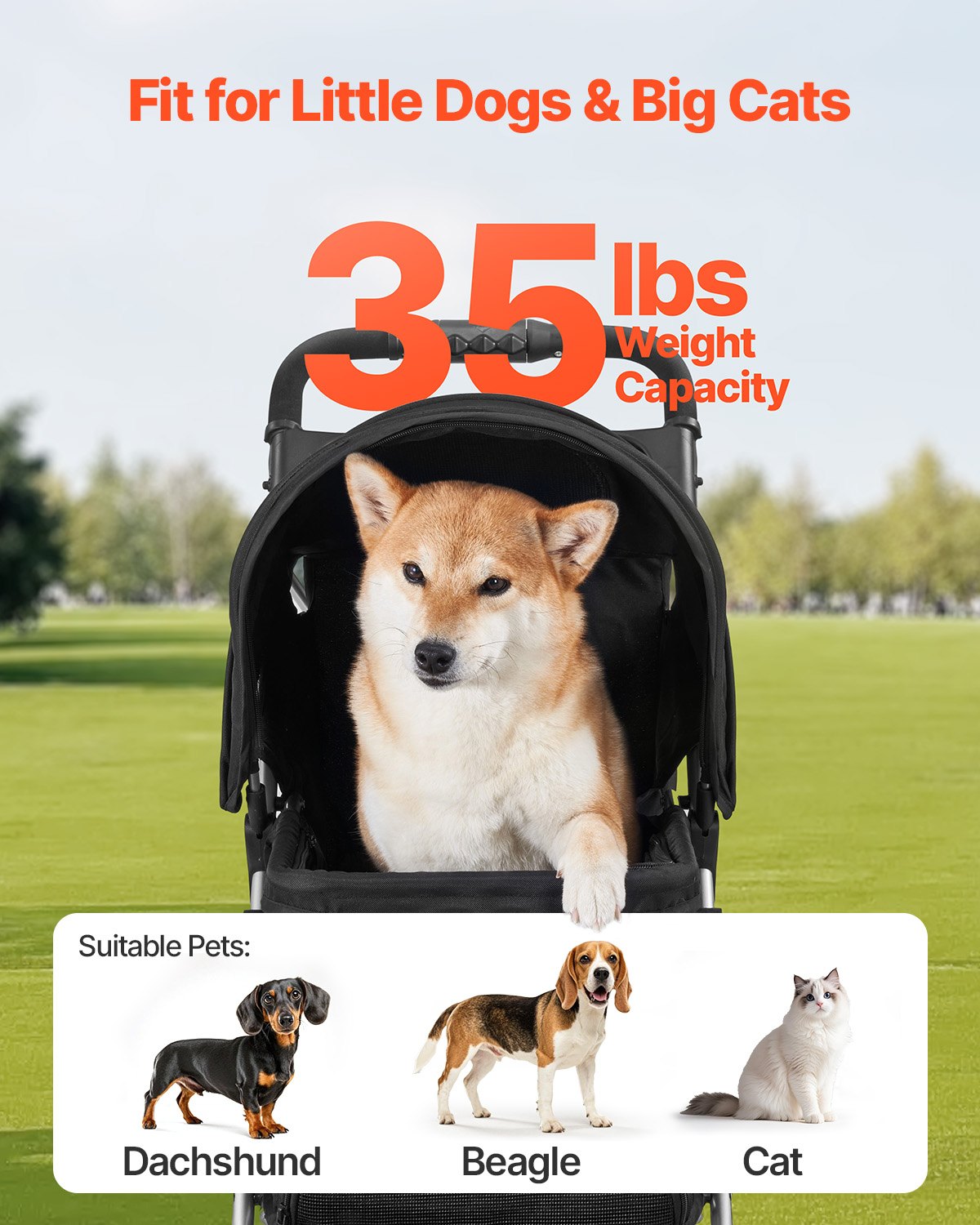 Pet Stroller, 35 lbs Weight Capacity, Foldable Dog Stroller Cart, 3