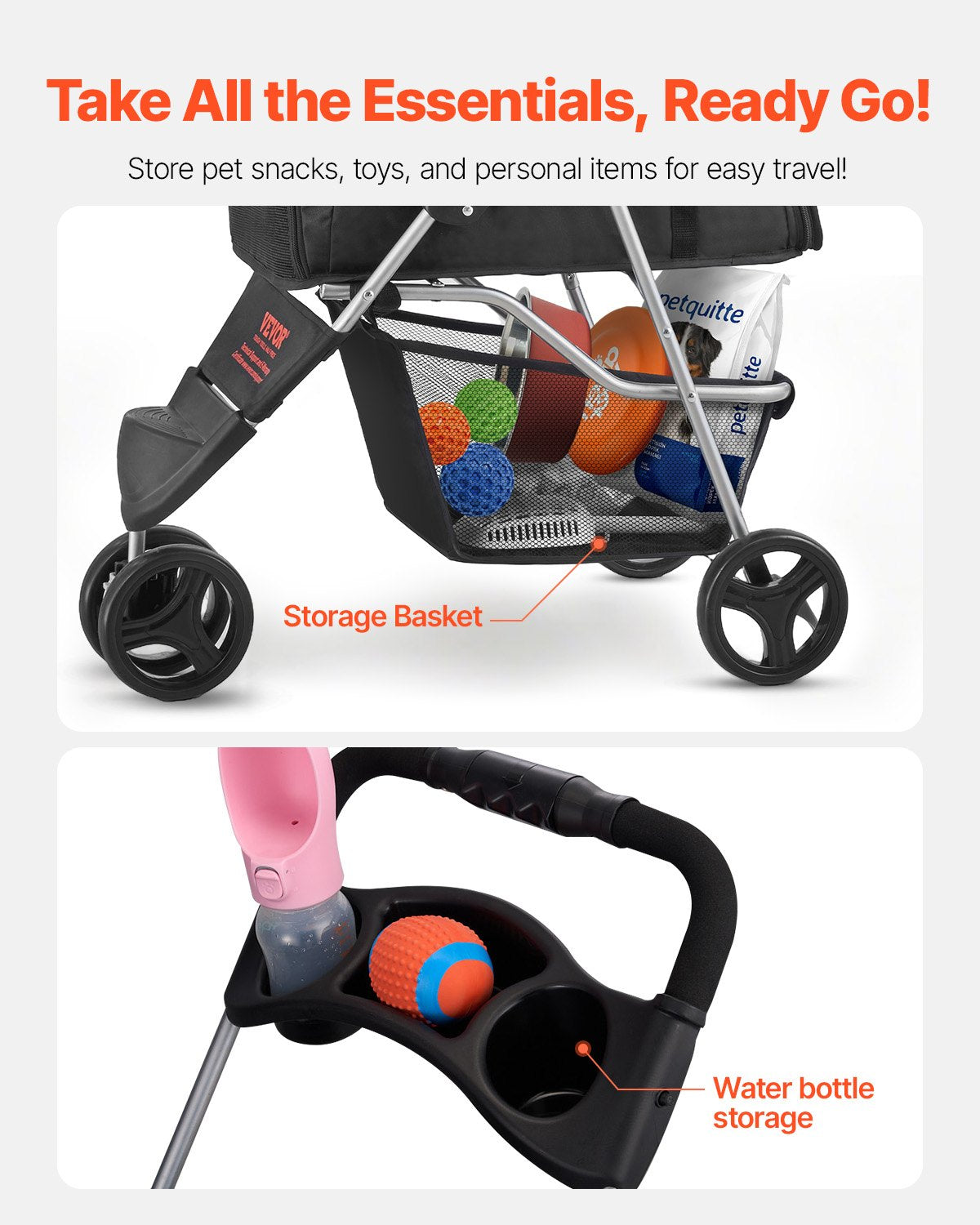 Pet Stroller, 35 lbs Weight Capacity, Foldable Dog Stroller Cart, 3